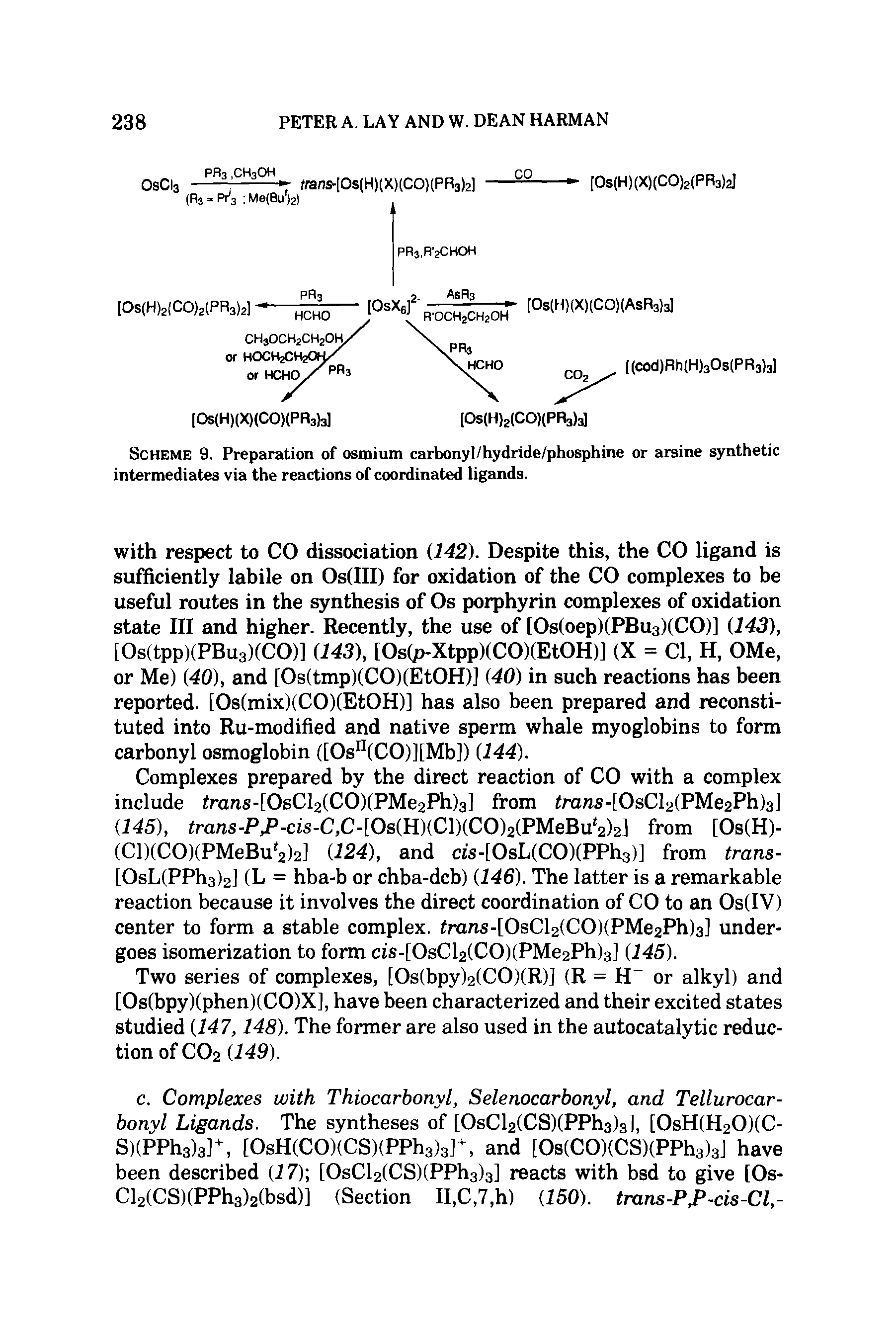 Scheme 9. Preparation of osmium carbonyl/hydride/phosphine or arsine synthetic intermediates via the reactions of coordinated ligands.