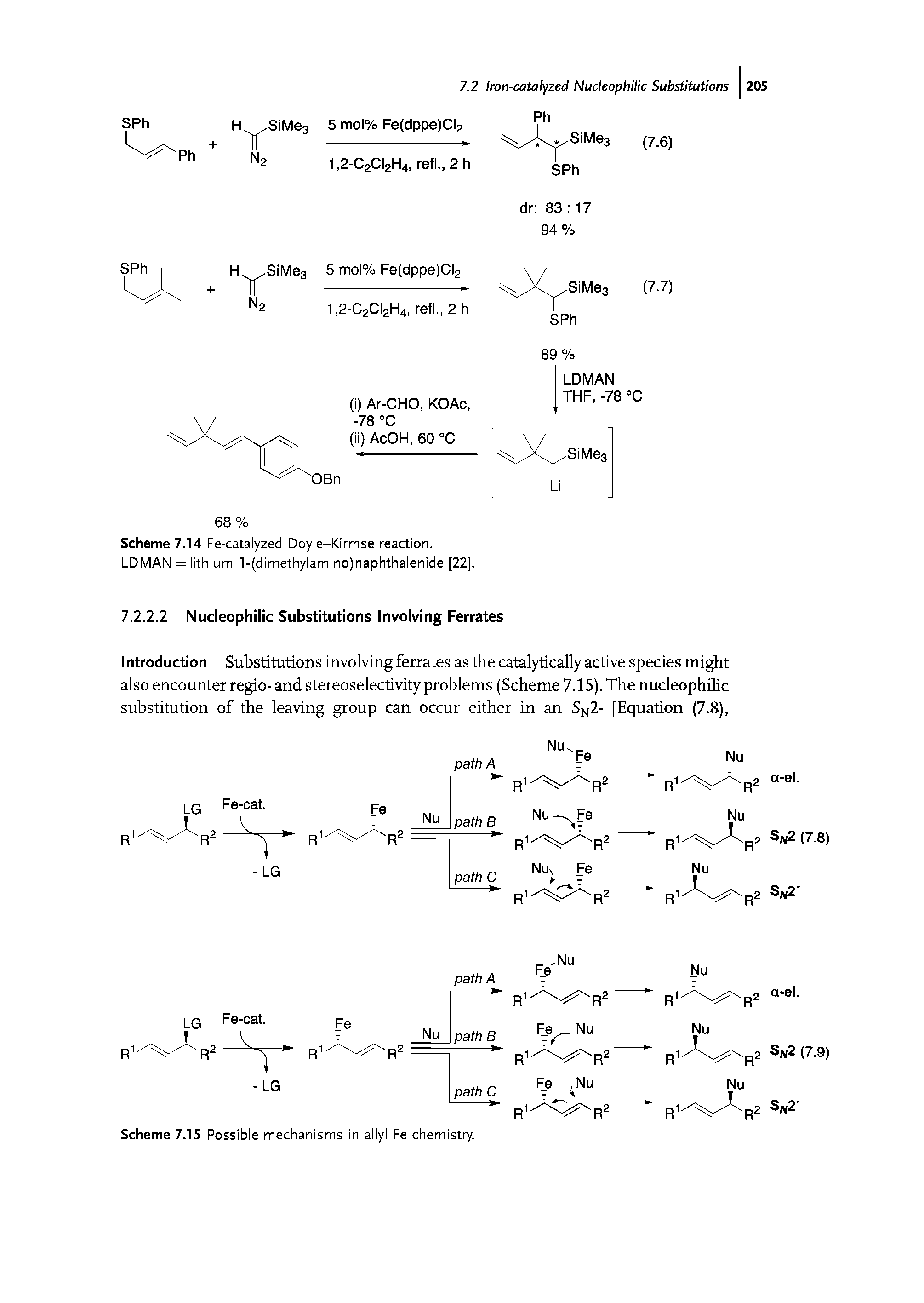 Scheme 7.14 Fe-catalyzed Doyle-Kirmse reaction. LDMAN = lithium l-(dimethylamino)naphthalenide [22].