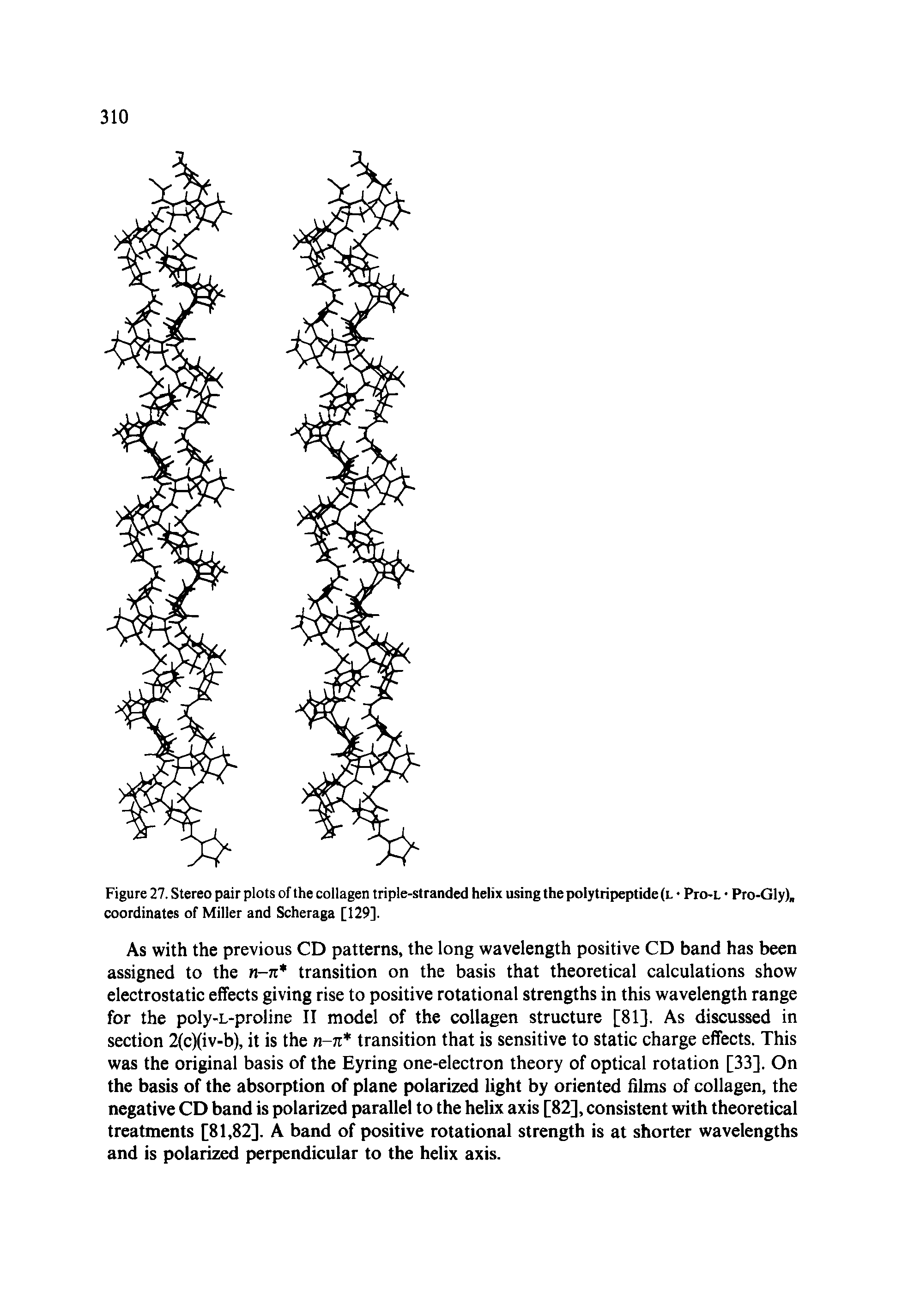 Figure 27. Stereo pair plots of the collagen triple-stranded helix using the polytripeptide (l Pro-L Pro-Gly), coordinates of Miller and Scheraga [129].