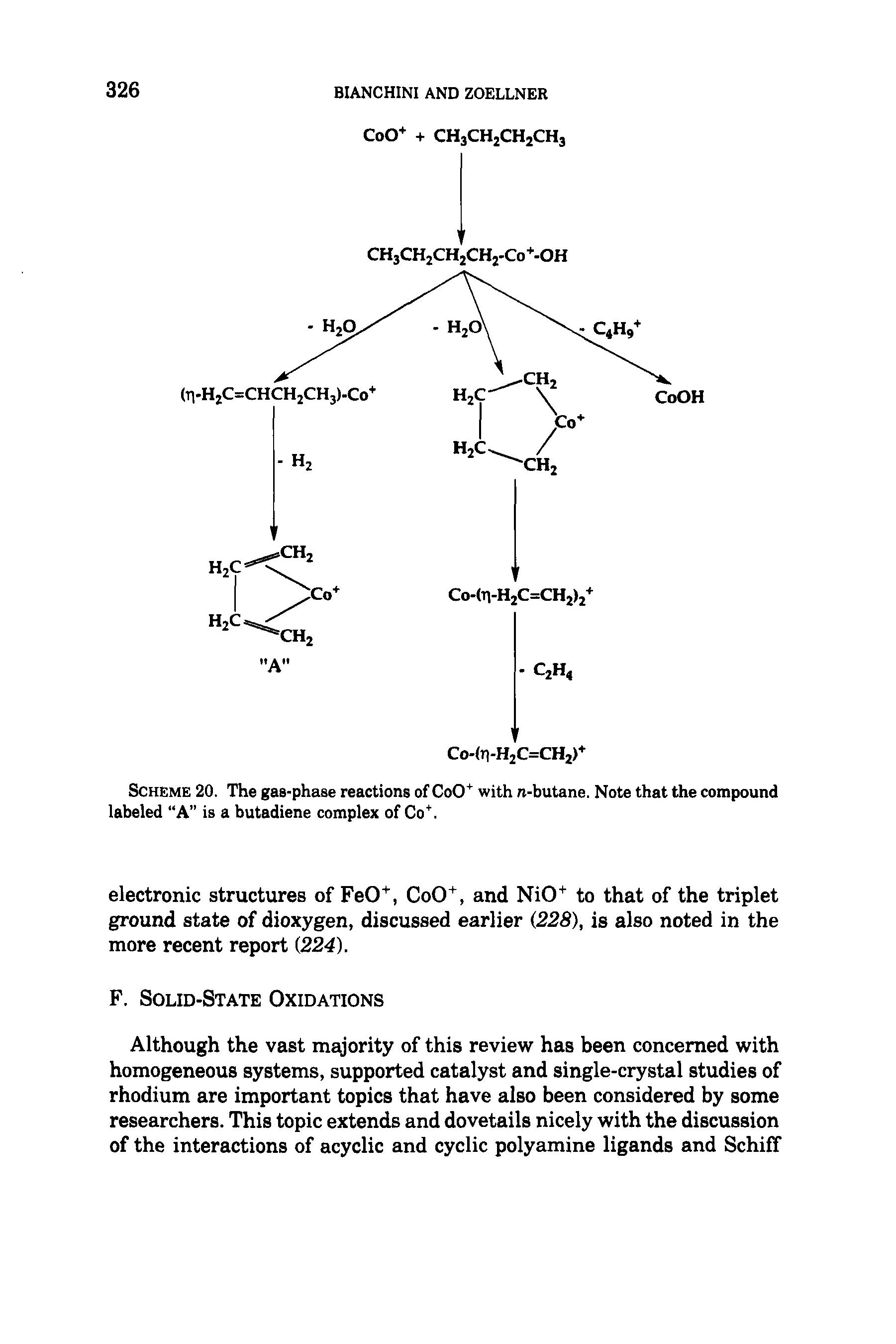 Scheme 20. The gas-phase reactions of CoO+ with n-butane. Note that the compound labeled A is a butadiene complex of Co+.
