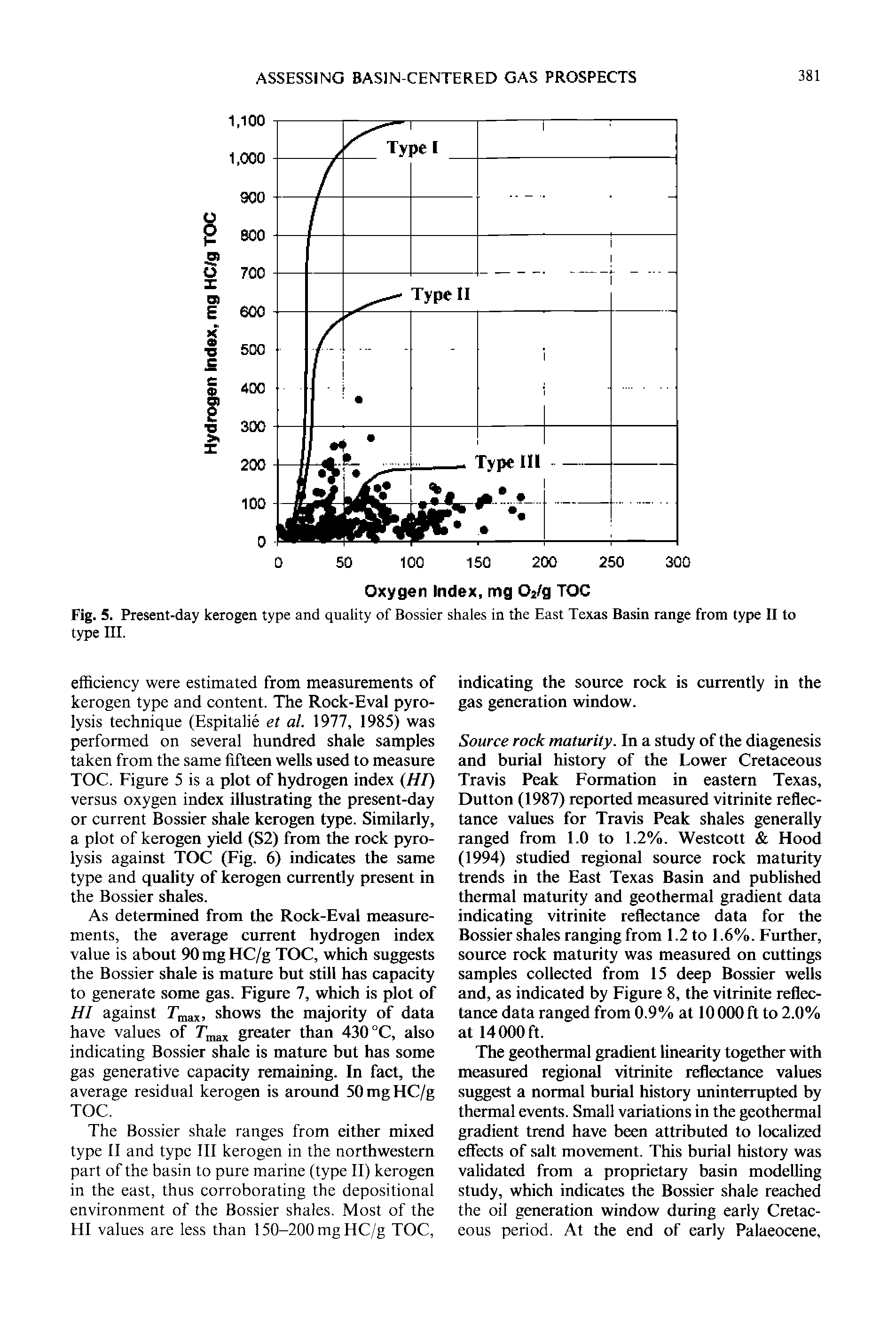 Fig. 5. Present-day kerogen type and quality of Bossier shales in the East Texas Basin range from type II to type III.
