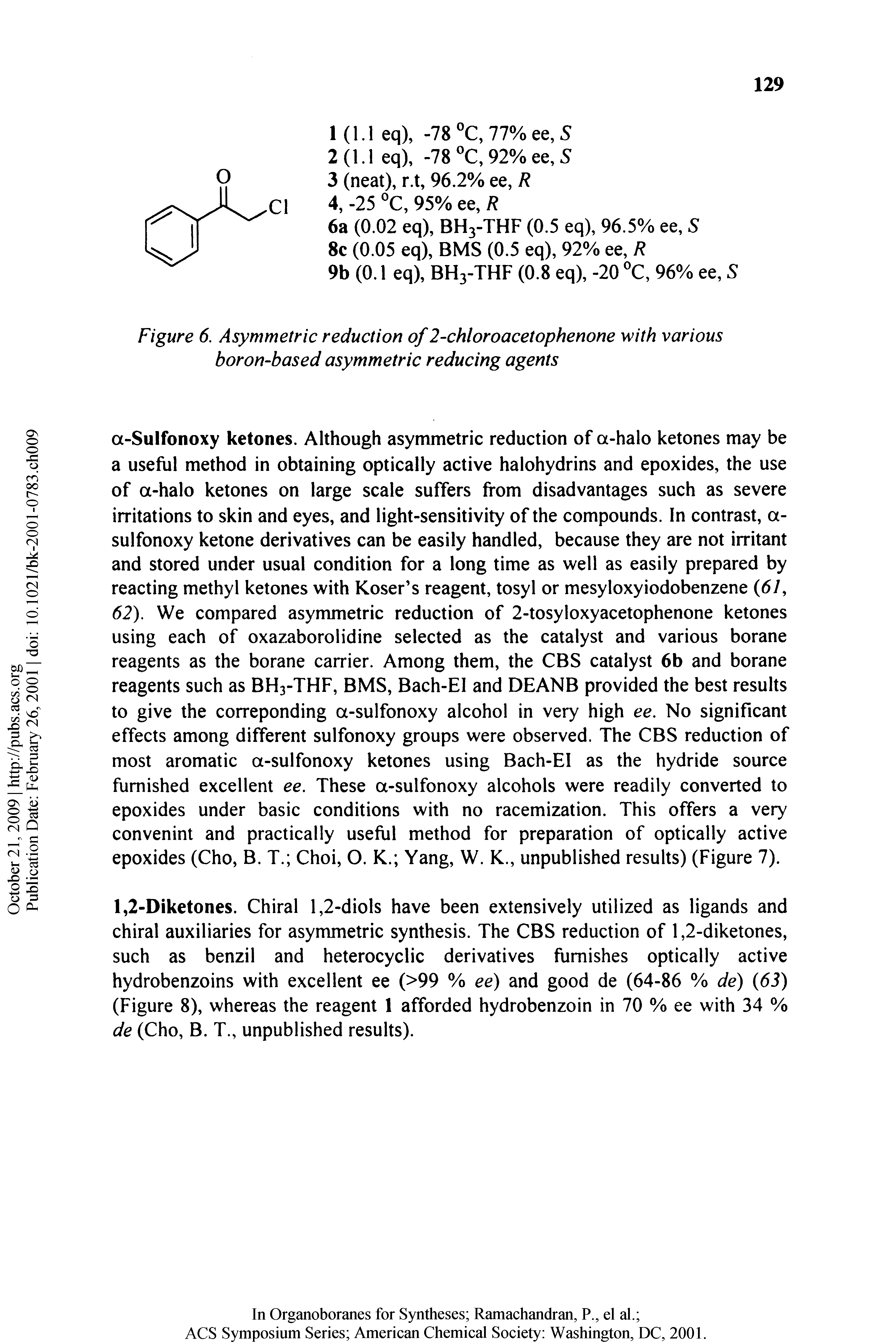 Figure 6. Asymmetric reduction of 2-chloroacetophenone with various boron based asymmetric reducing agents...