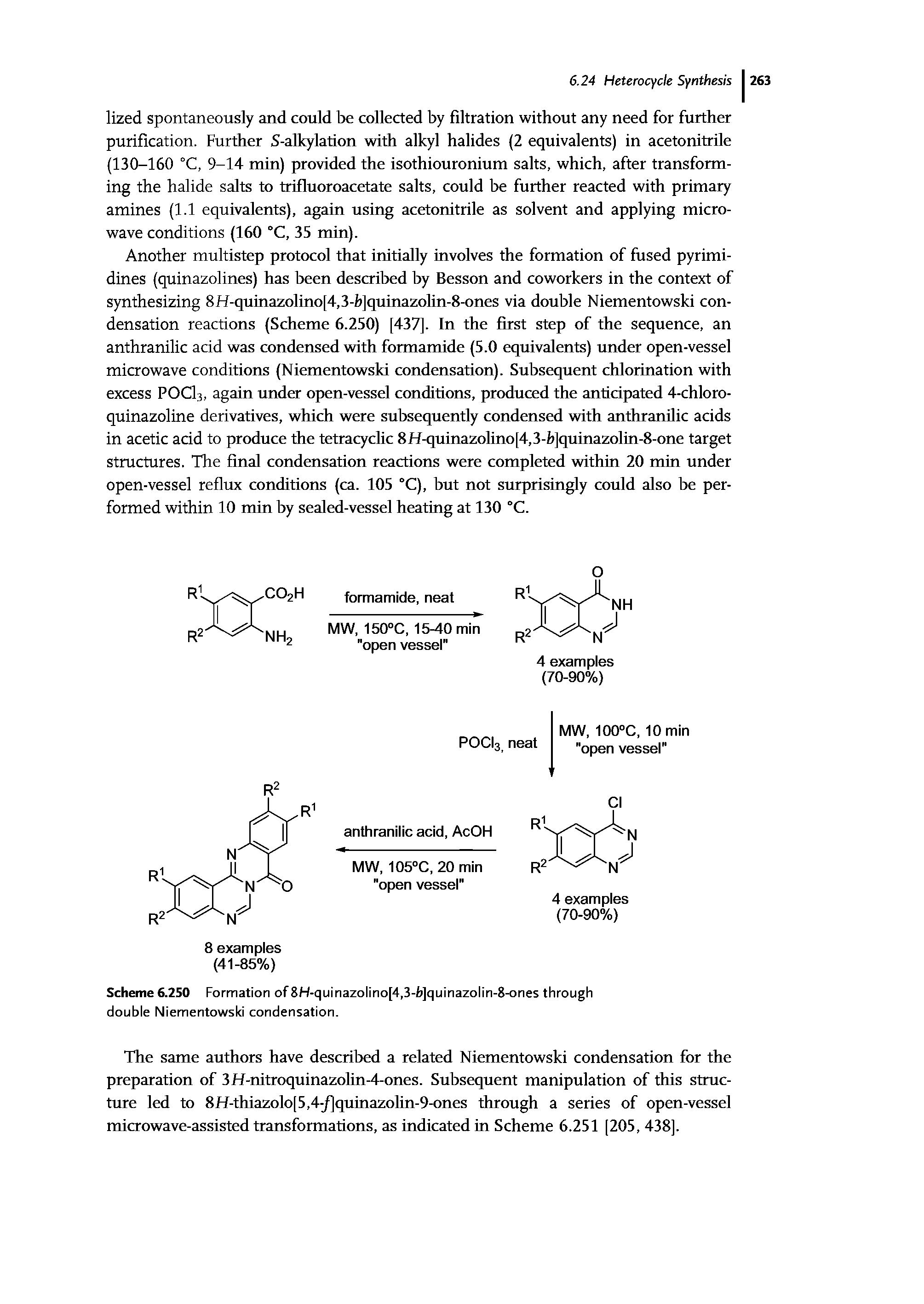 Scheme 6.250 Formation of 8H-quinazolino[4,3-b]quinazolin-8-ones through double Niementowski condensation.