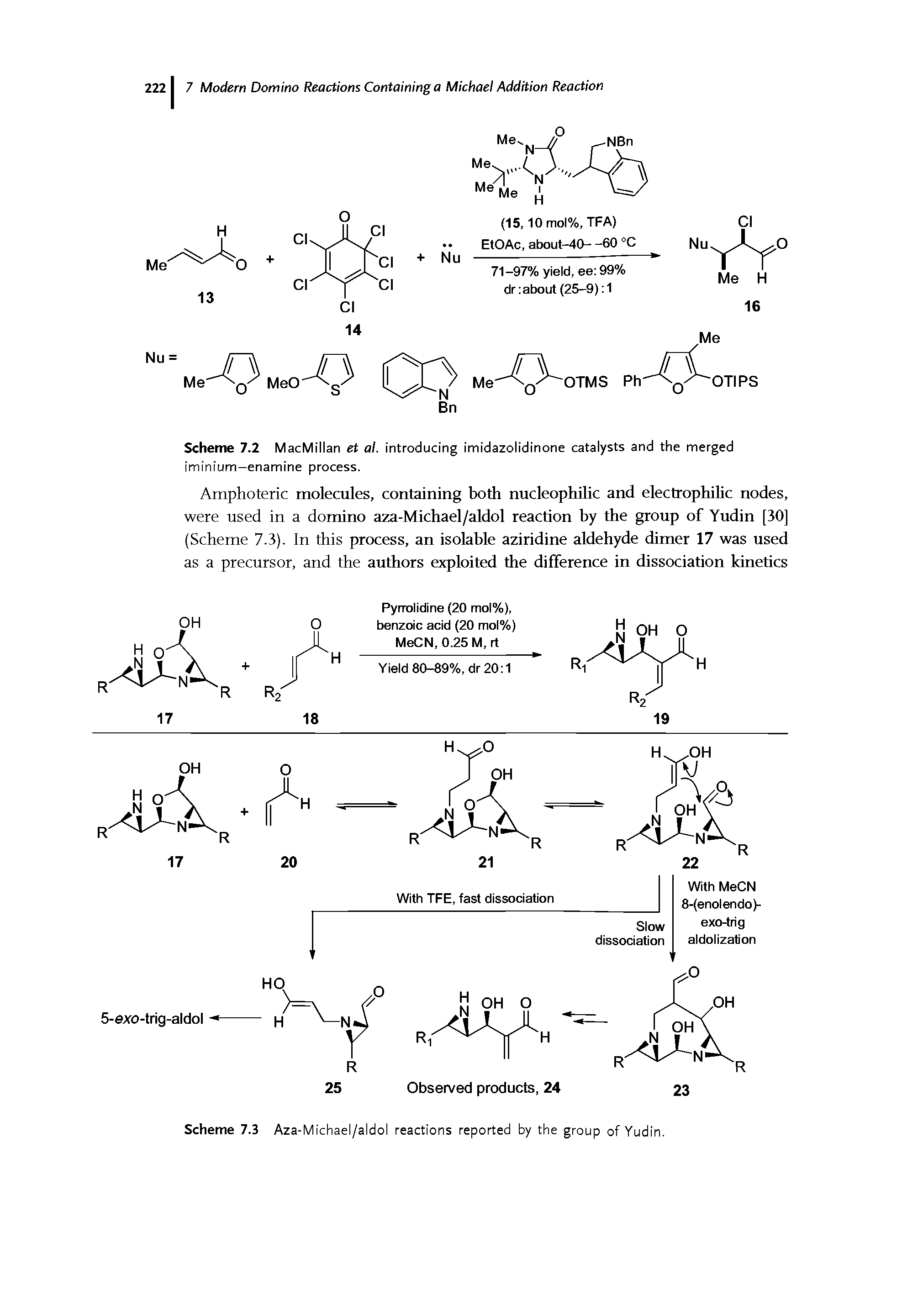 Scheme 7.2 MacMillan et al. introducing imidazolidinone catalysts and the merged iminium—enamine process.