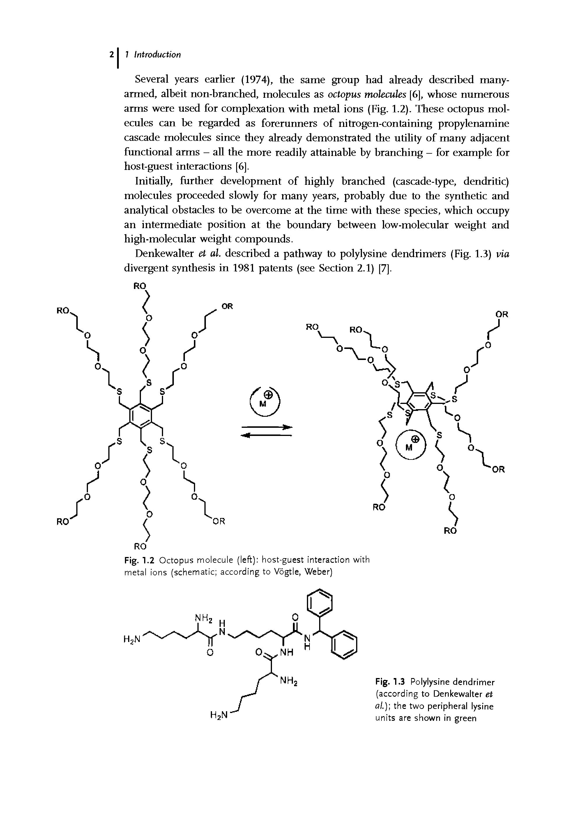 Fig. 1.2 Octopus molecule (left) host-guest interaction with metal ions (schematic according to Vogtle, Weber)...