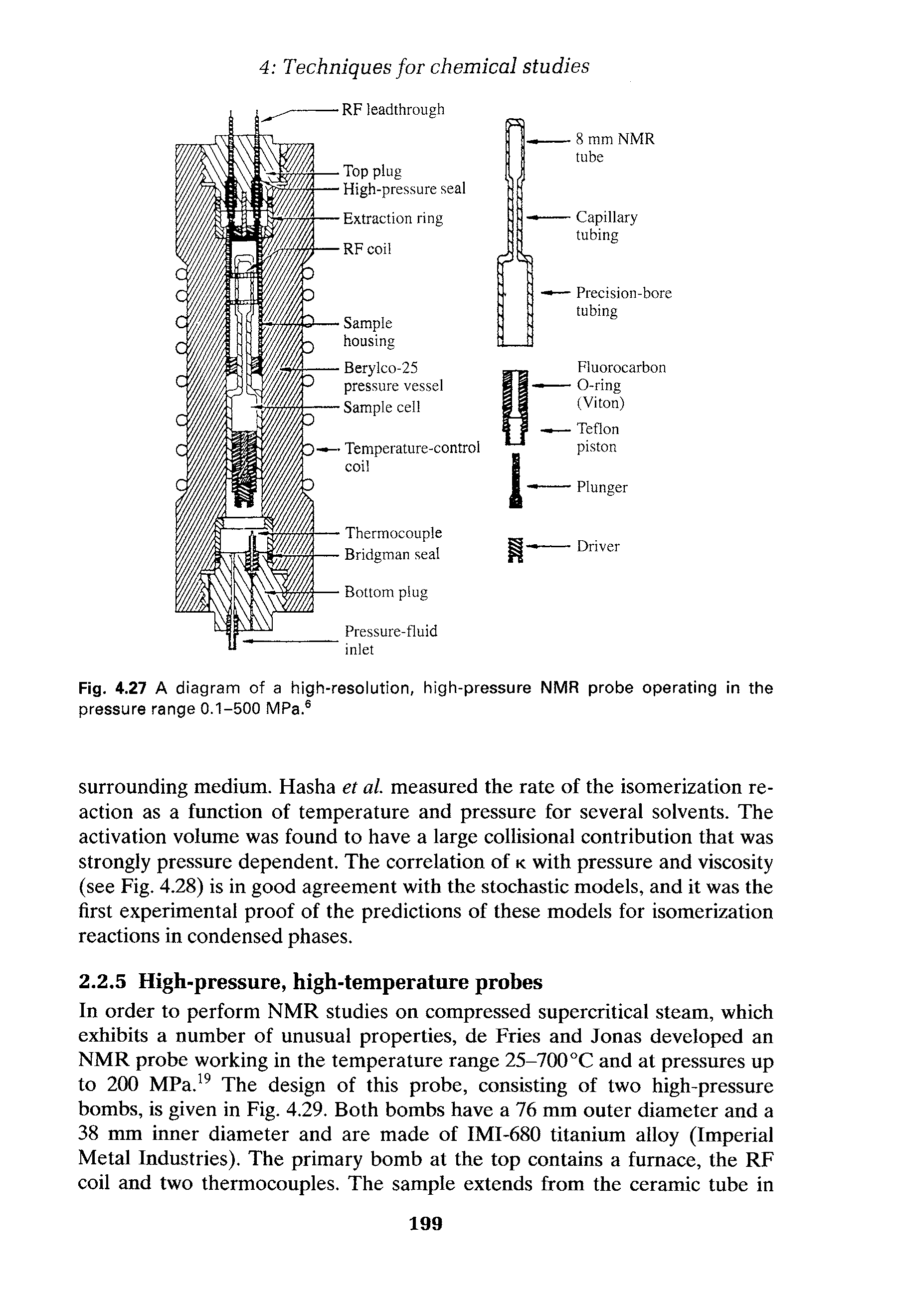 Fig. 4.27 A diagram of a high-resolution, high-pressure NMR probe operating in the pressure range 0.1-500 MPa. ...
