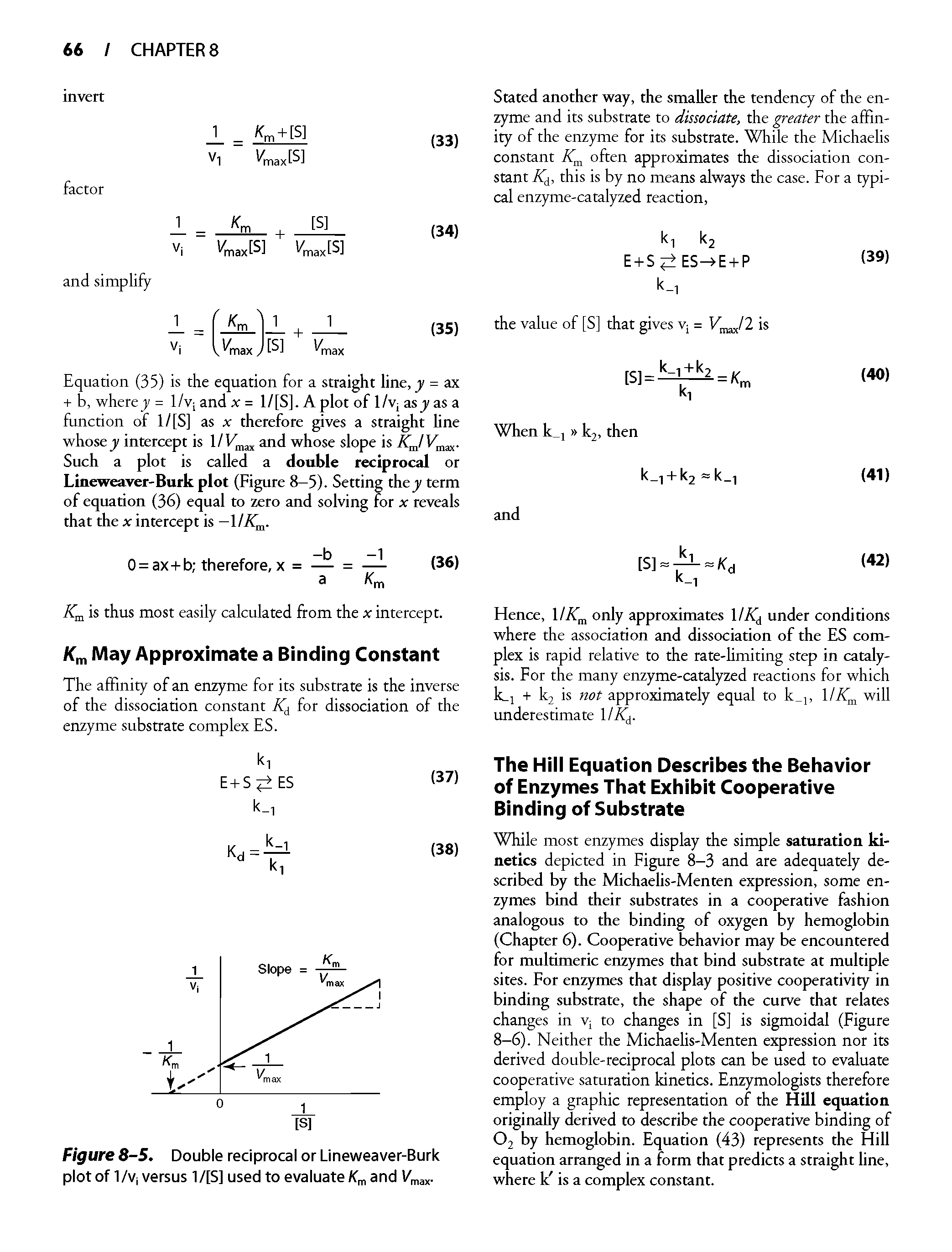 Figure 8-5. Double reciprocal or Lineweaver-Burk plot of 1/V versus 1/[S] used to evaluate and 1/max-...