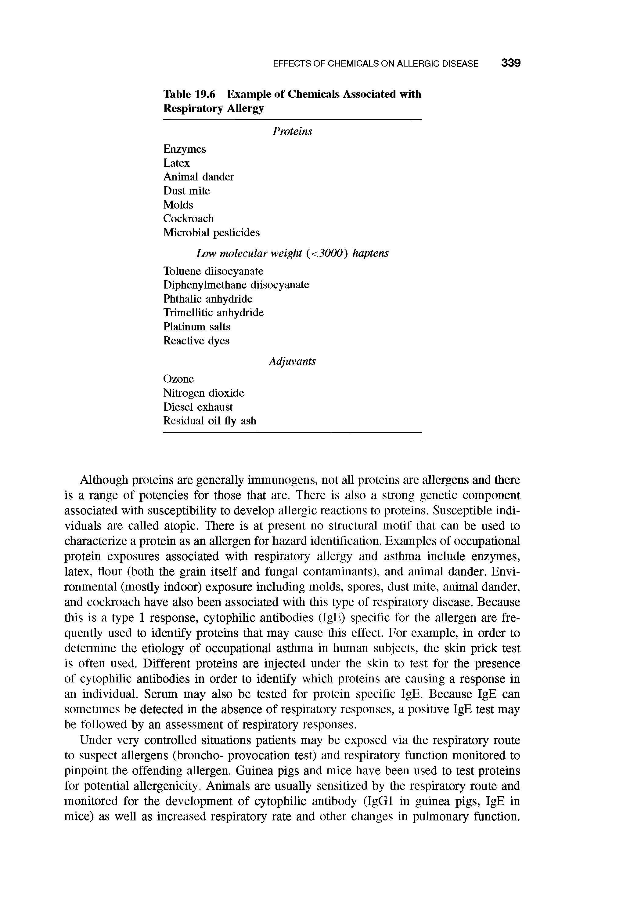 Table 19.6 Example of Chemicals Associated with Respiratory Allergy...