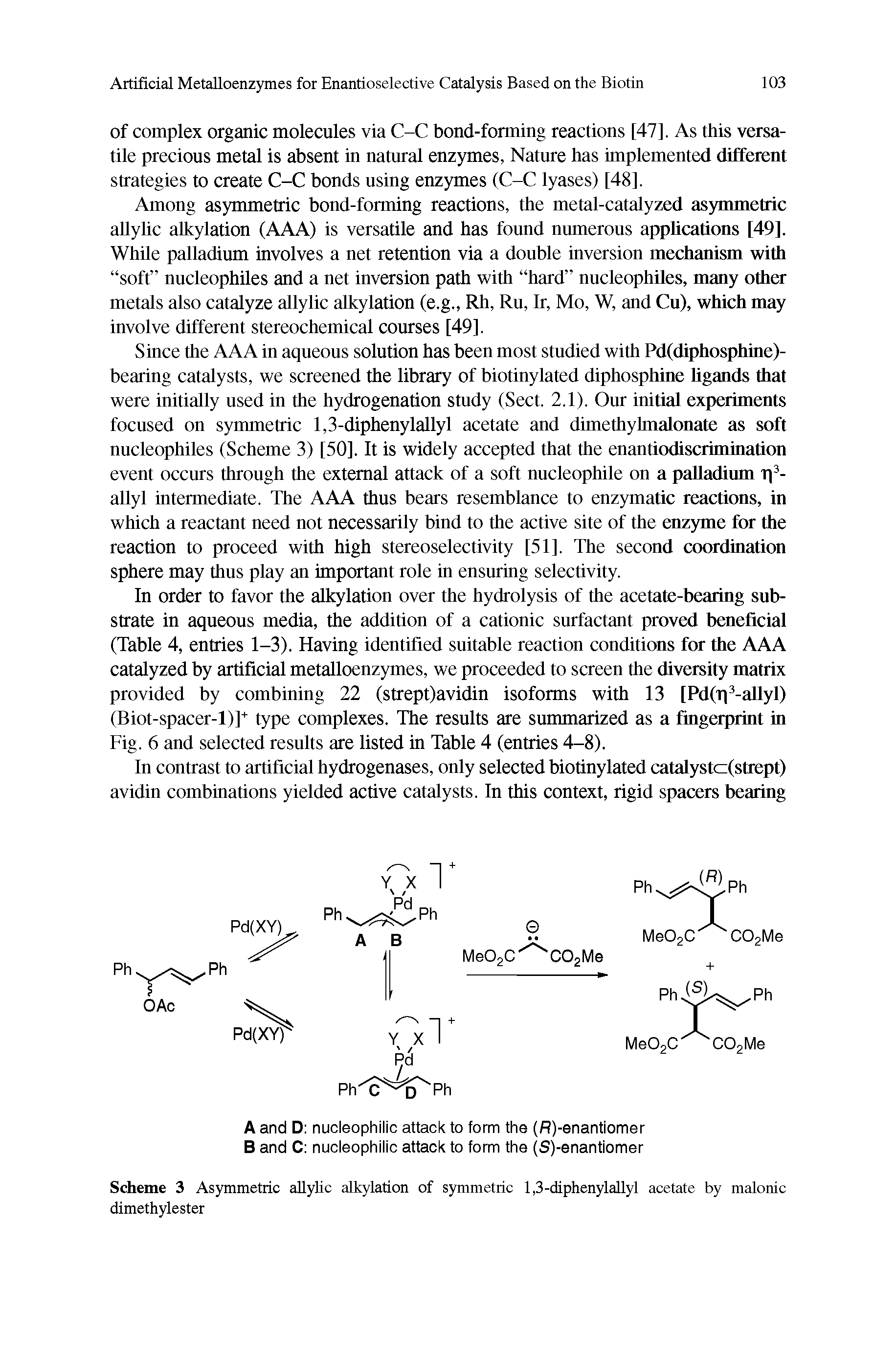 Scheme 3 Asymmetric allylic alkylation of symmetric 1,3-diphenylallyl acetate by malonic dimethylester...