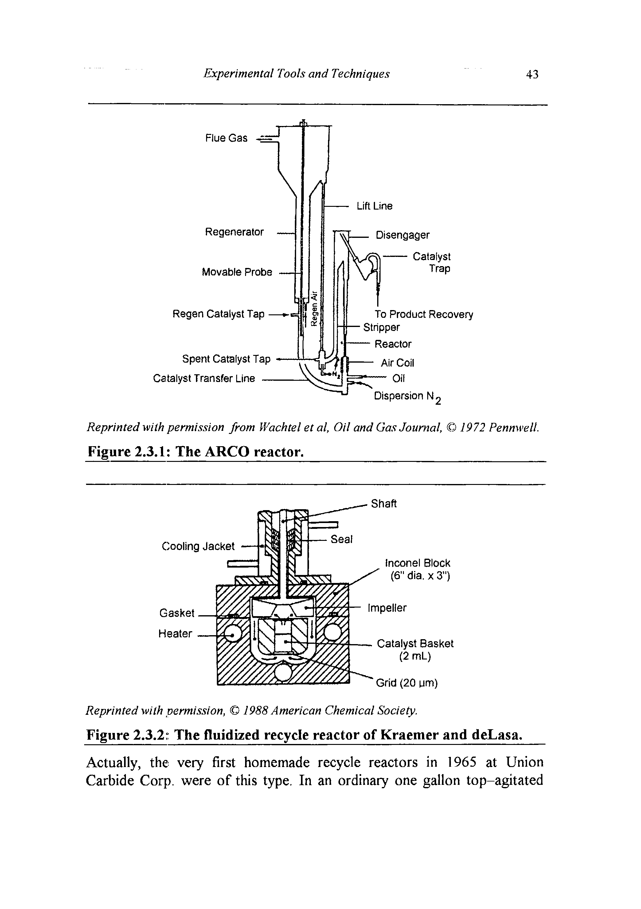 Figure 2.3.2 The fluidized recycle reactor of Kraemer and deLasa.