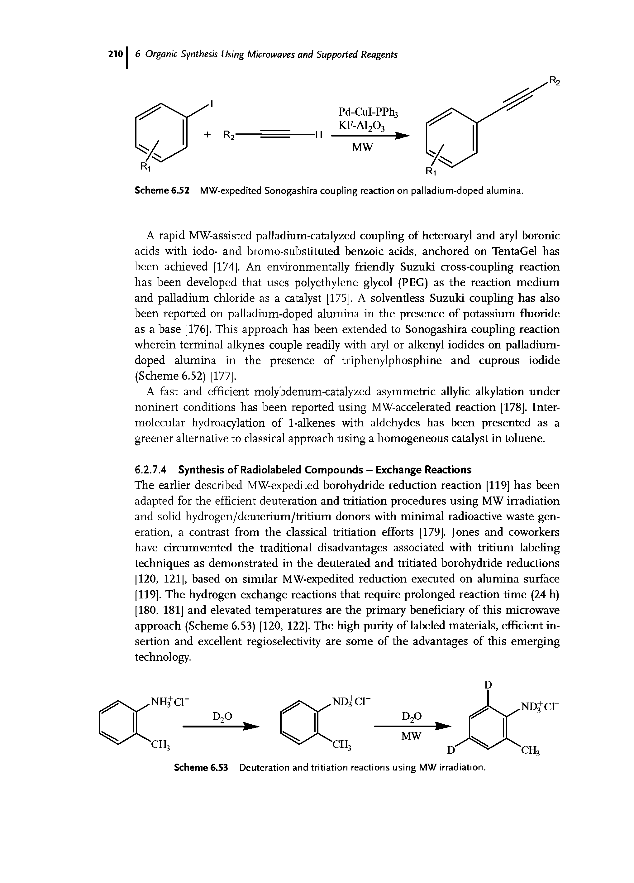 Scheme 6.52 MW-expedited Sonogashira coupling reaction on palladium-doped alumina.