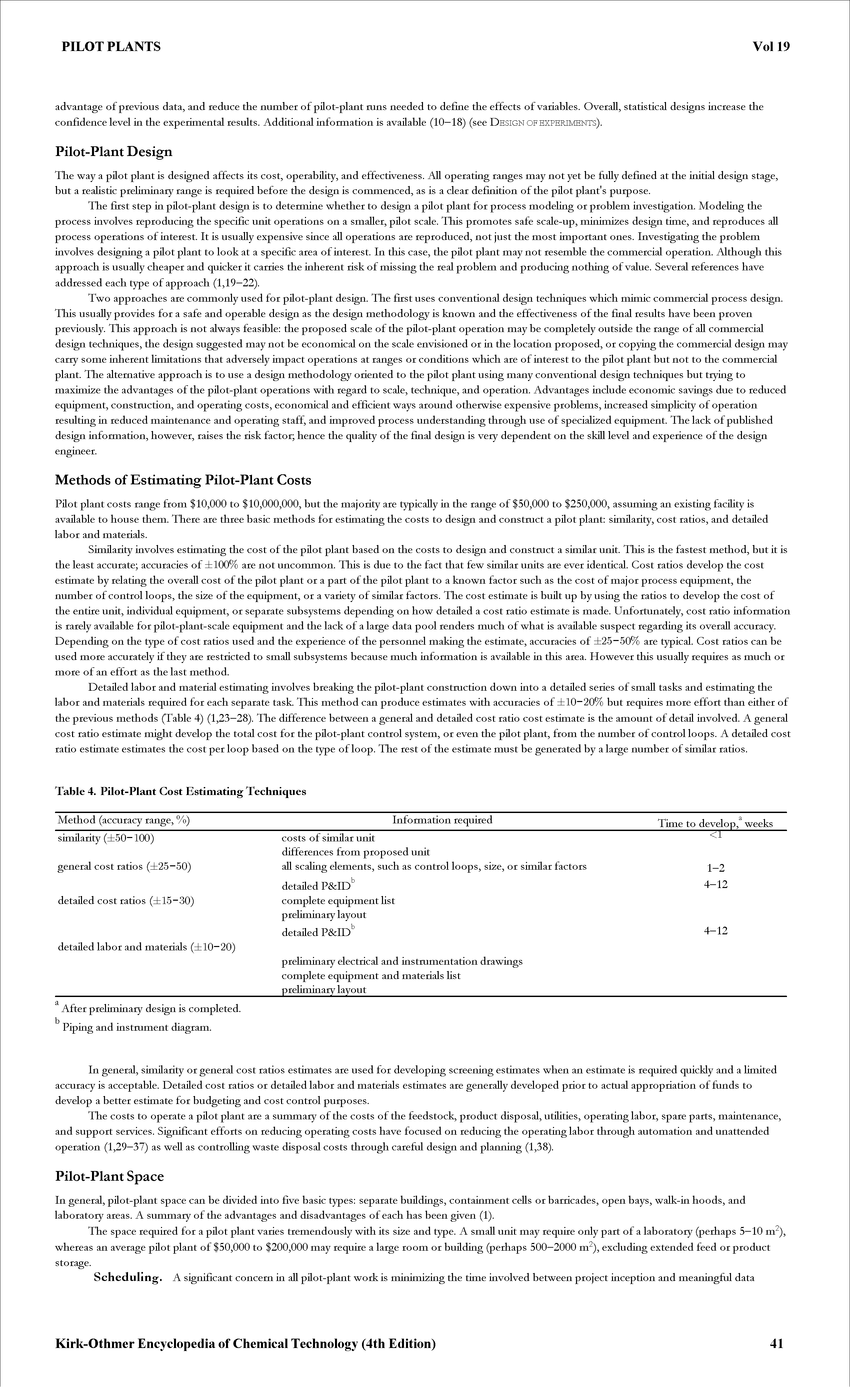 Table 4. Pilot-Plant Cost Estimating Techniques...