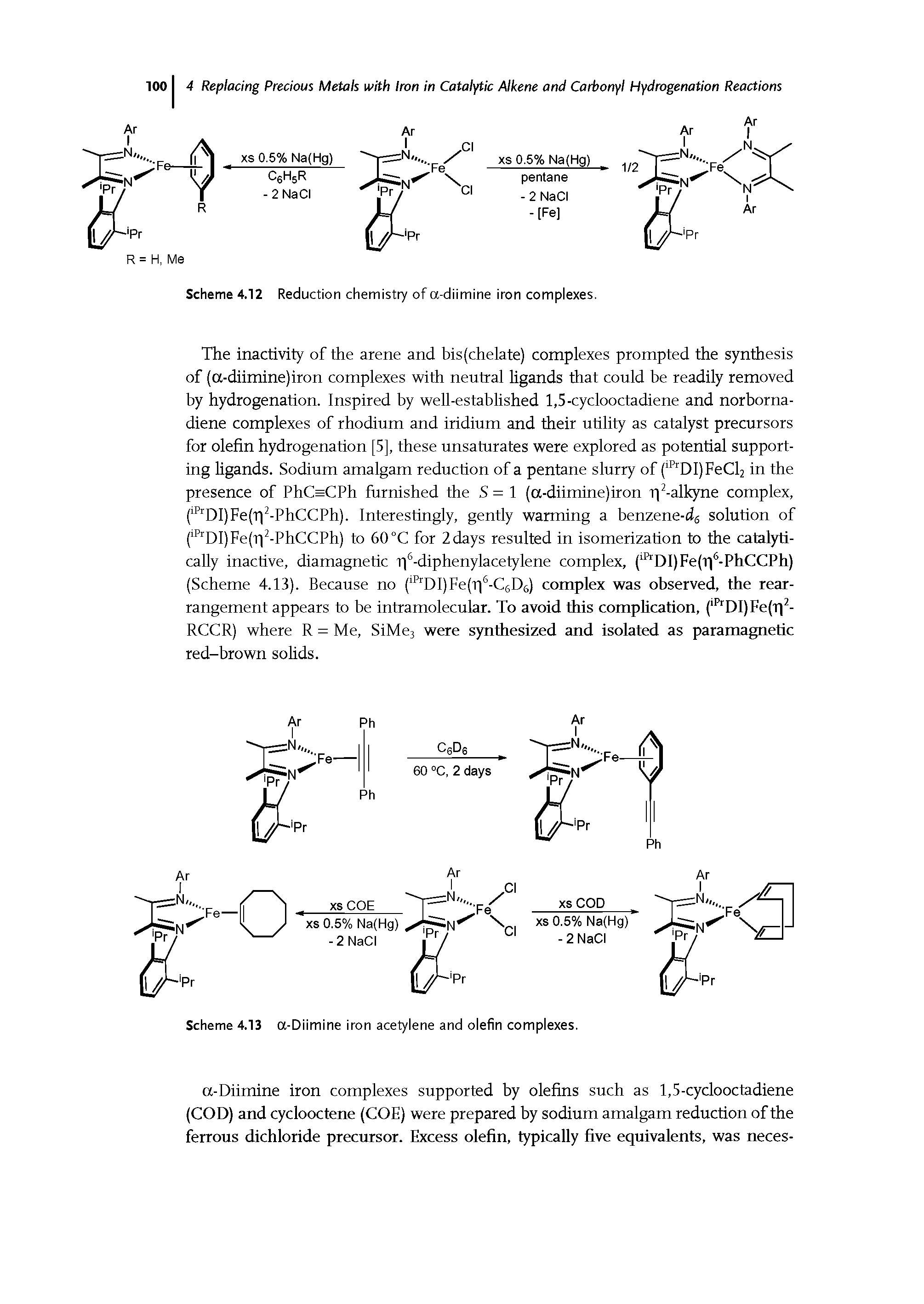 Scheme 4.12 Reduction chemistry of a-diimine iron complexes.