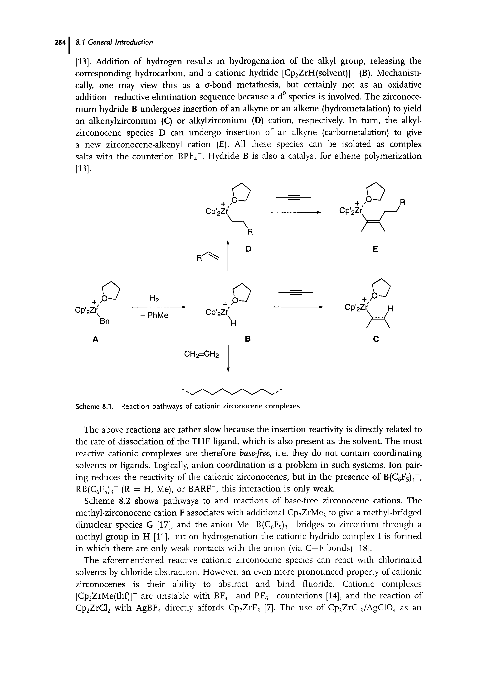 Scheme 8.1. Reaction pathways of cationic zirconocene complexes.