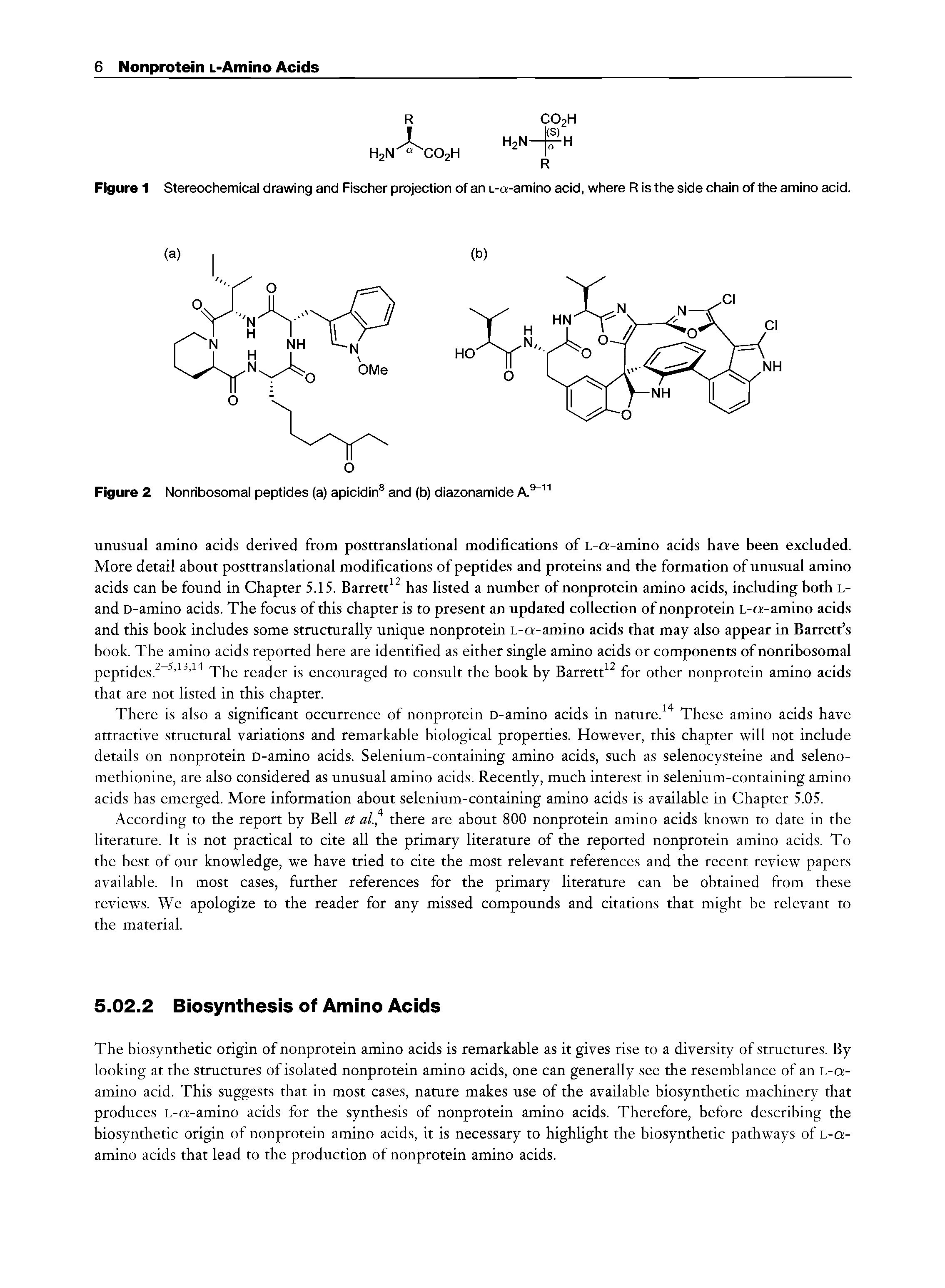 Figure 1 Stereochemical drawing and Fischer projection of an L-a-amino acid, where R is the side chain of the amino acid.