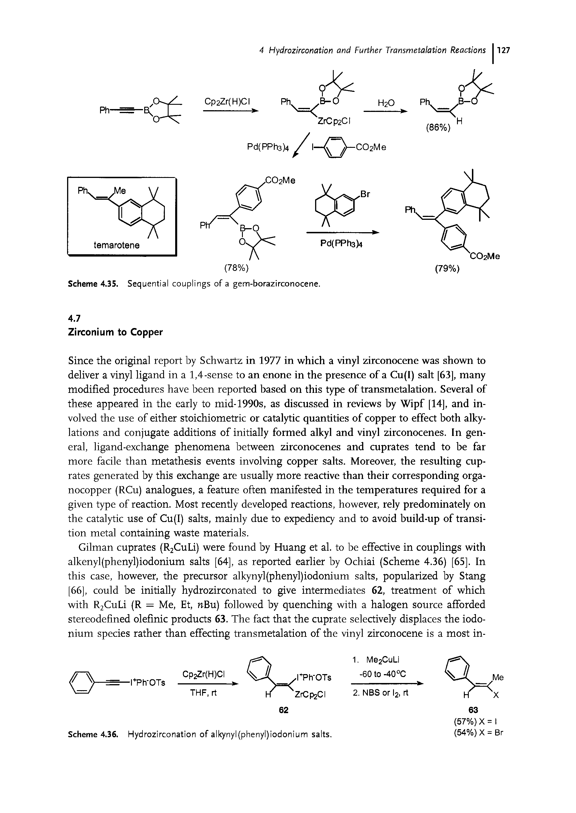 Scheme 4.36. Hydrozirconation of alkynyl(phenyl)iodonium salts.