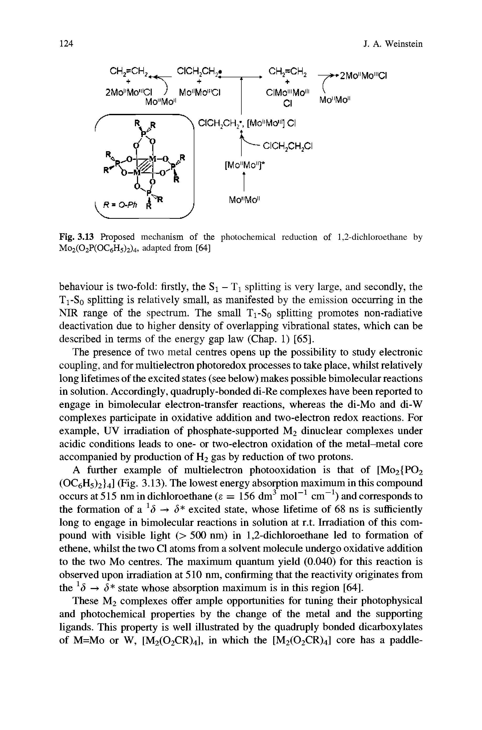 Fig. 3.13 Proposed mechanism of the photochemical reduction of 1,2-dichloroethane by Mo2(02P(OCgH5)2)4, adapted from [64]...