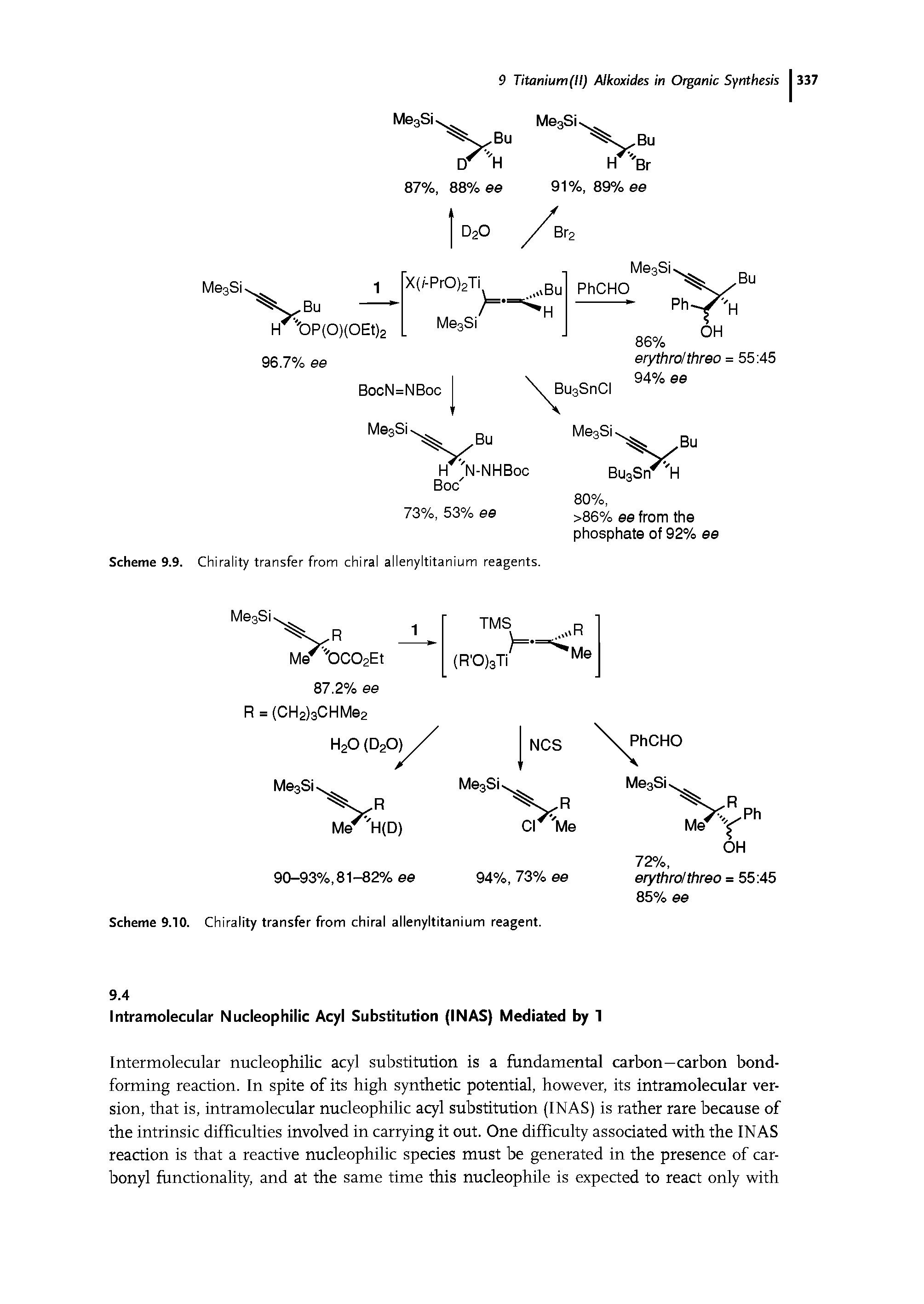 Scheme 9.9. Chirality transfer from chiral allenyltitanium reagents.