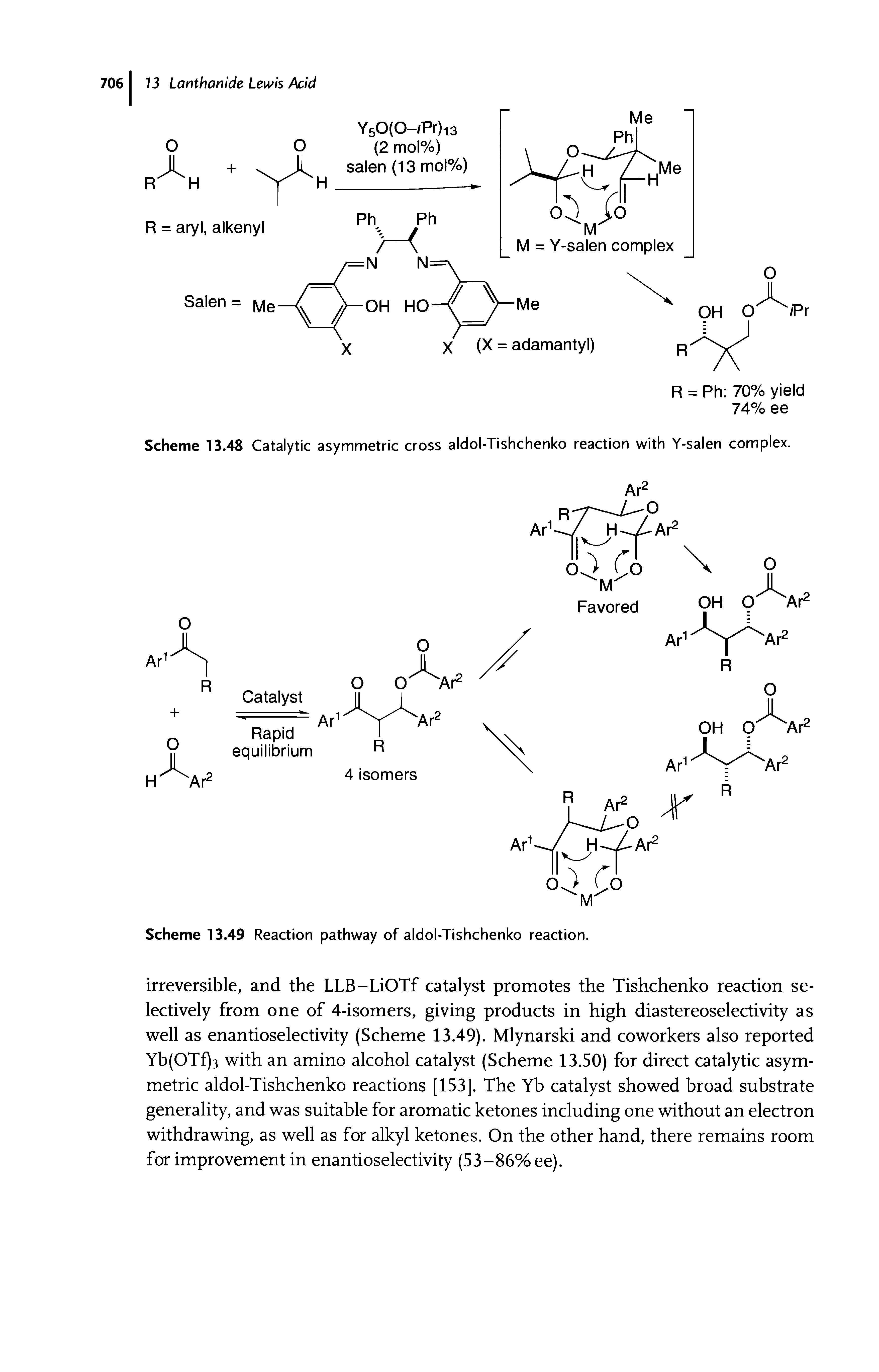 Scheme 13.48 Catalytic asymmetric cross aldol-Tishchenko reaction with Y-salen complex.