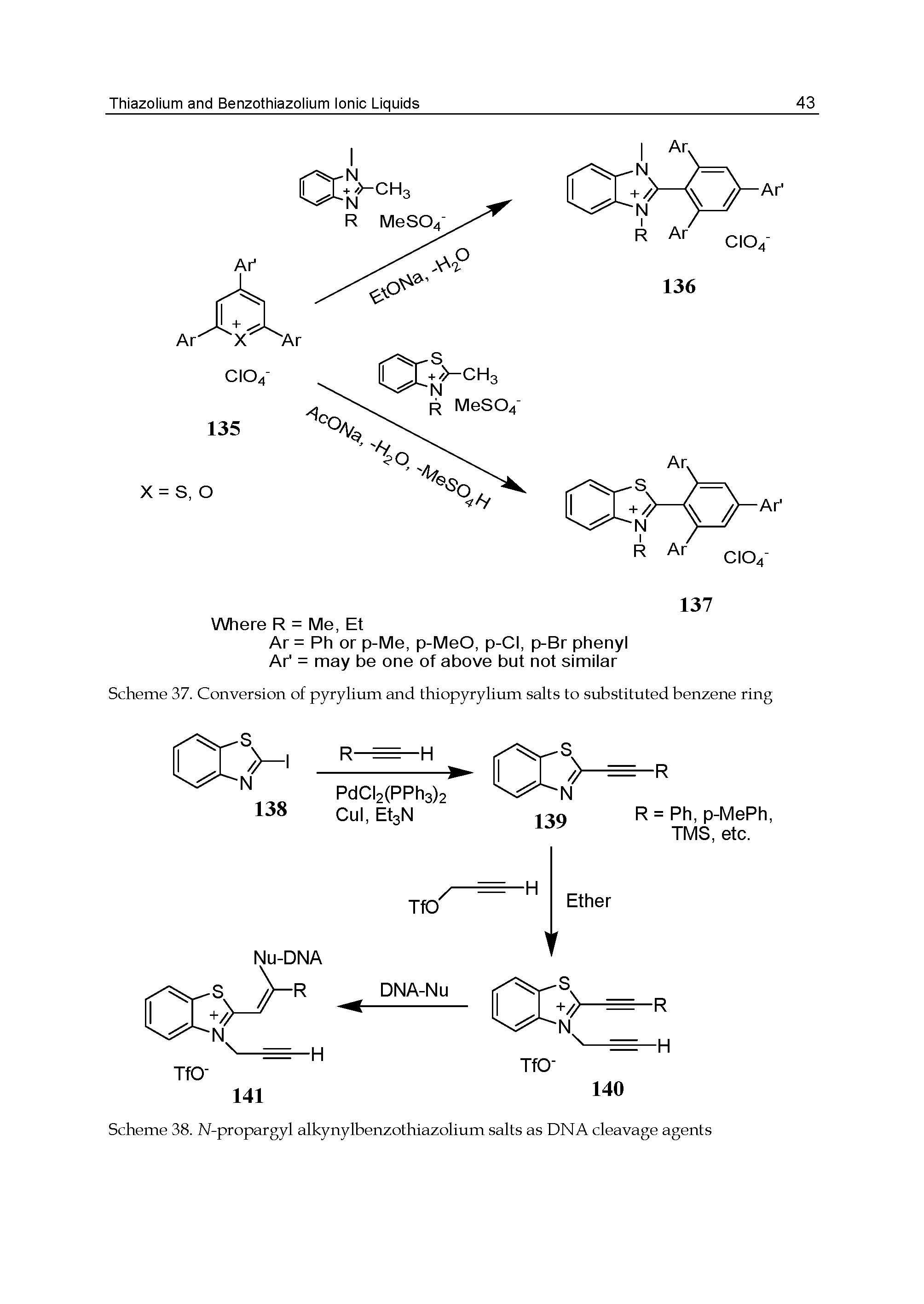 Scheme 37. Conversion of pyrylium and thiopyrylium salts to substituted benzene ring...