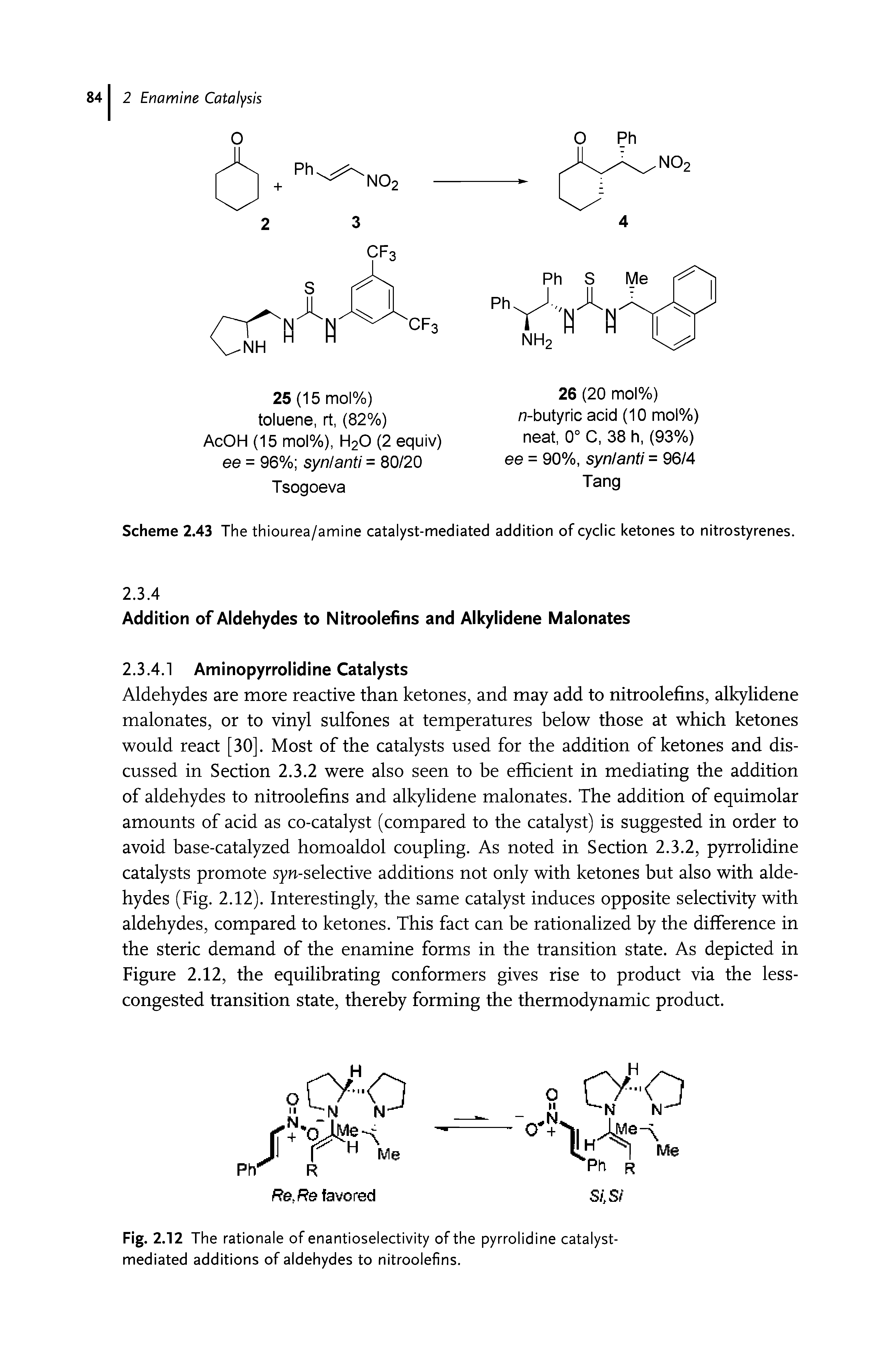 Fig. 2.12 The rationale of enantioselectivity of the pyrrolidine catalyst-mediated additions of aldehydes to nitroolefins.