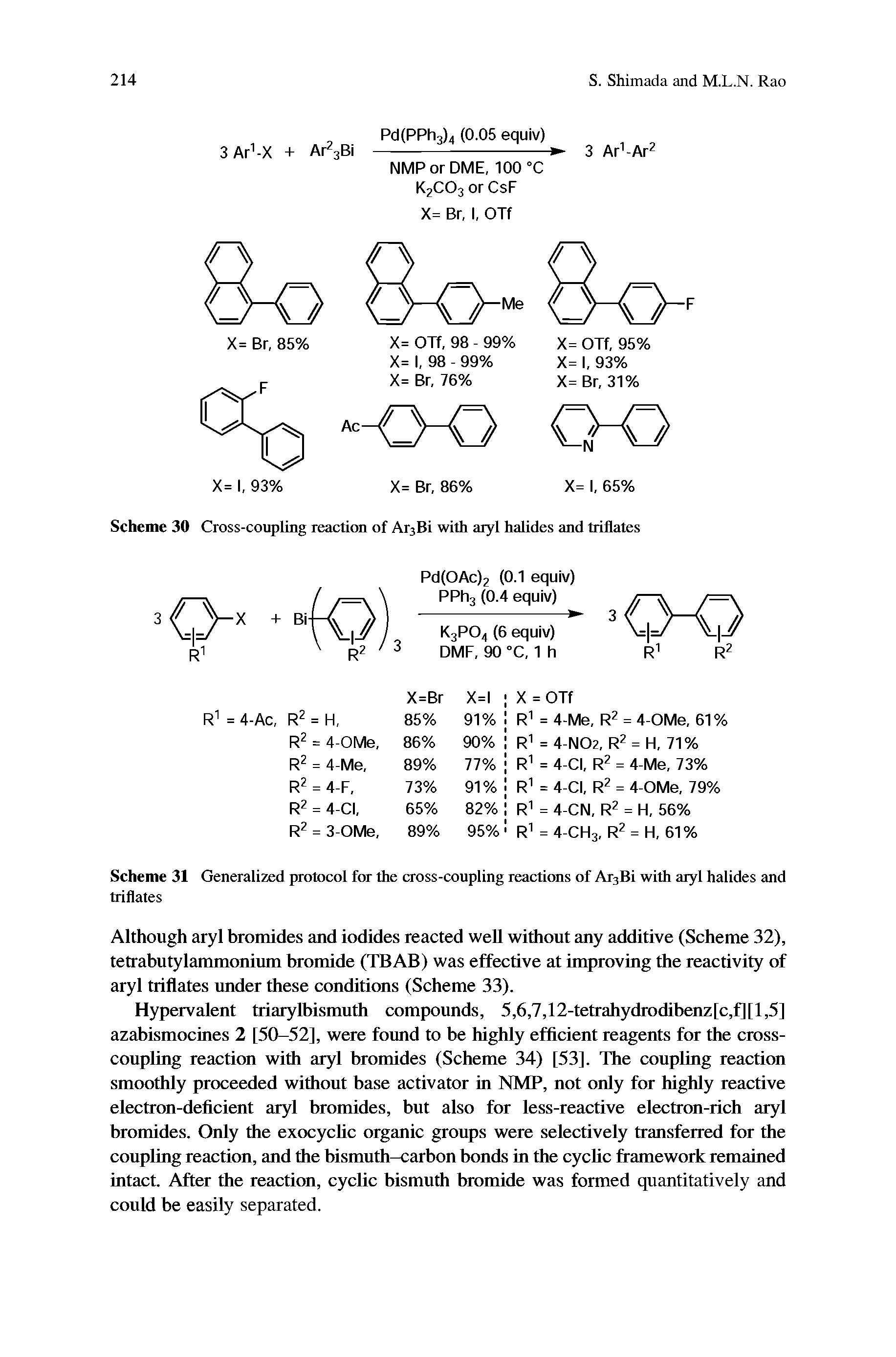 Scheme 30 Cross-coupling reaction of Ar3Bi with aryl halides and triflates...