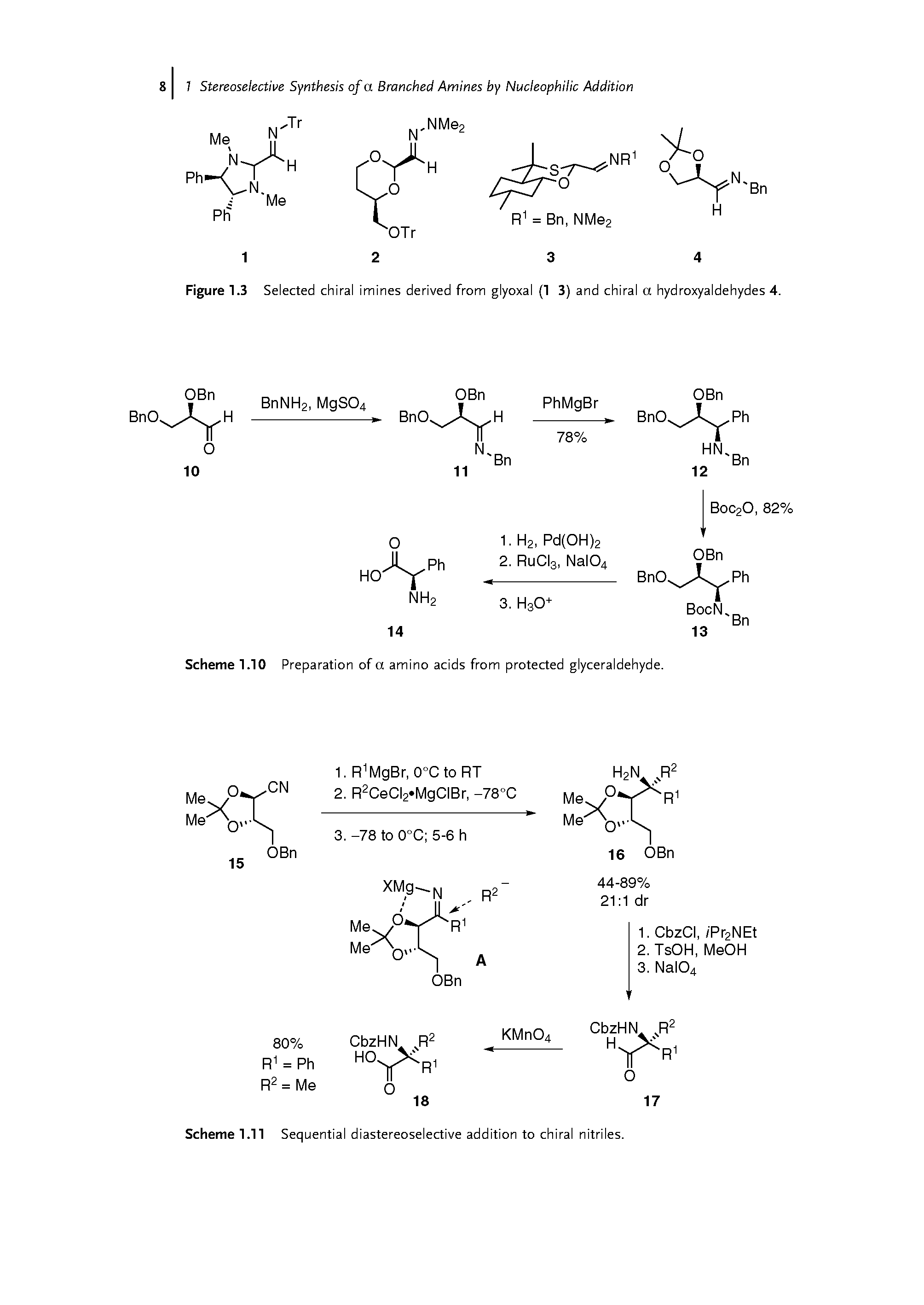 Scheme 1.10 Preparation of a amino acids from protected glyceraldehyde.