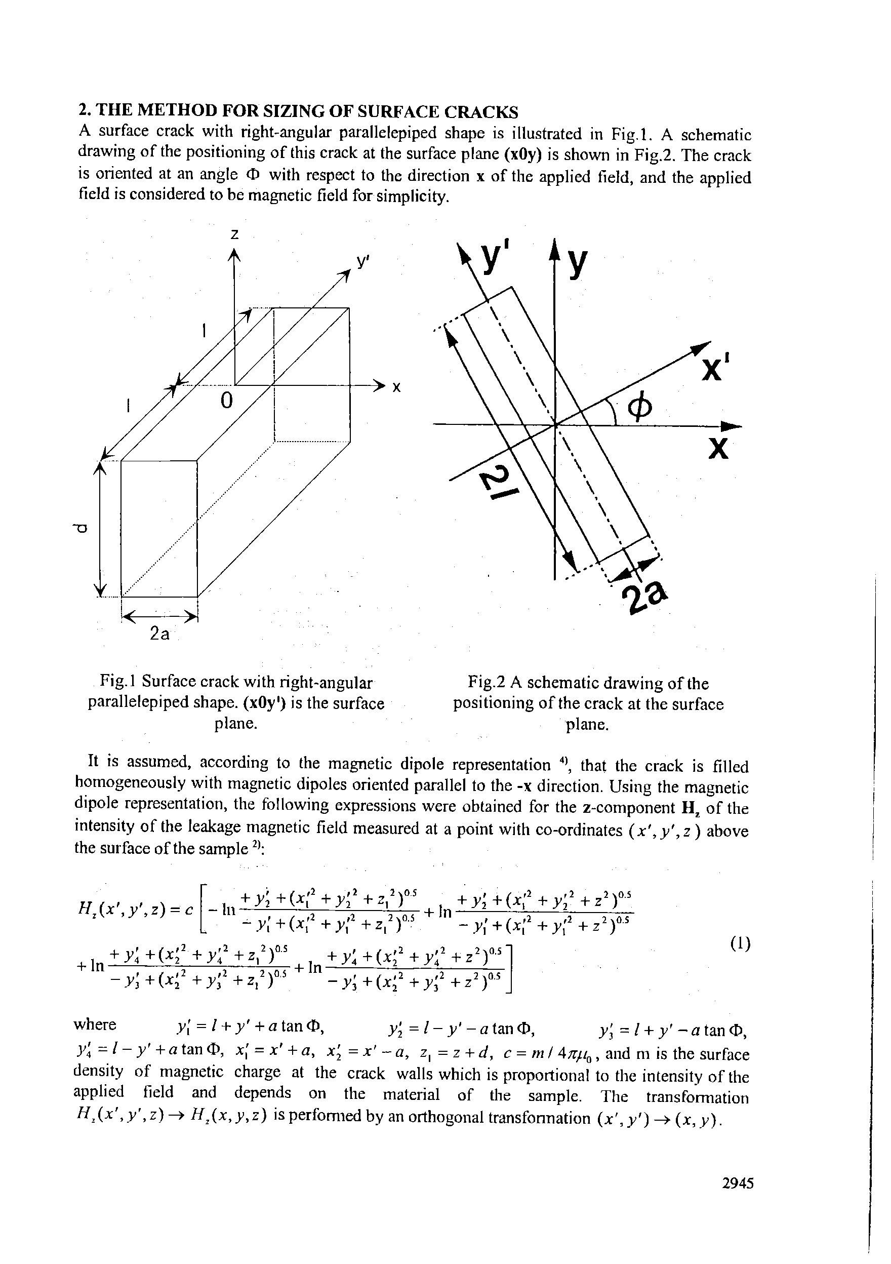 Fig.2 A schematic drawing of the positioning of the crack at the surface plane.