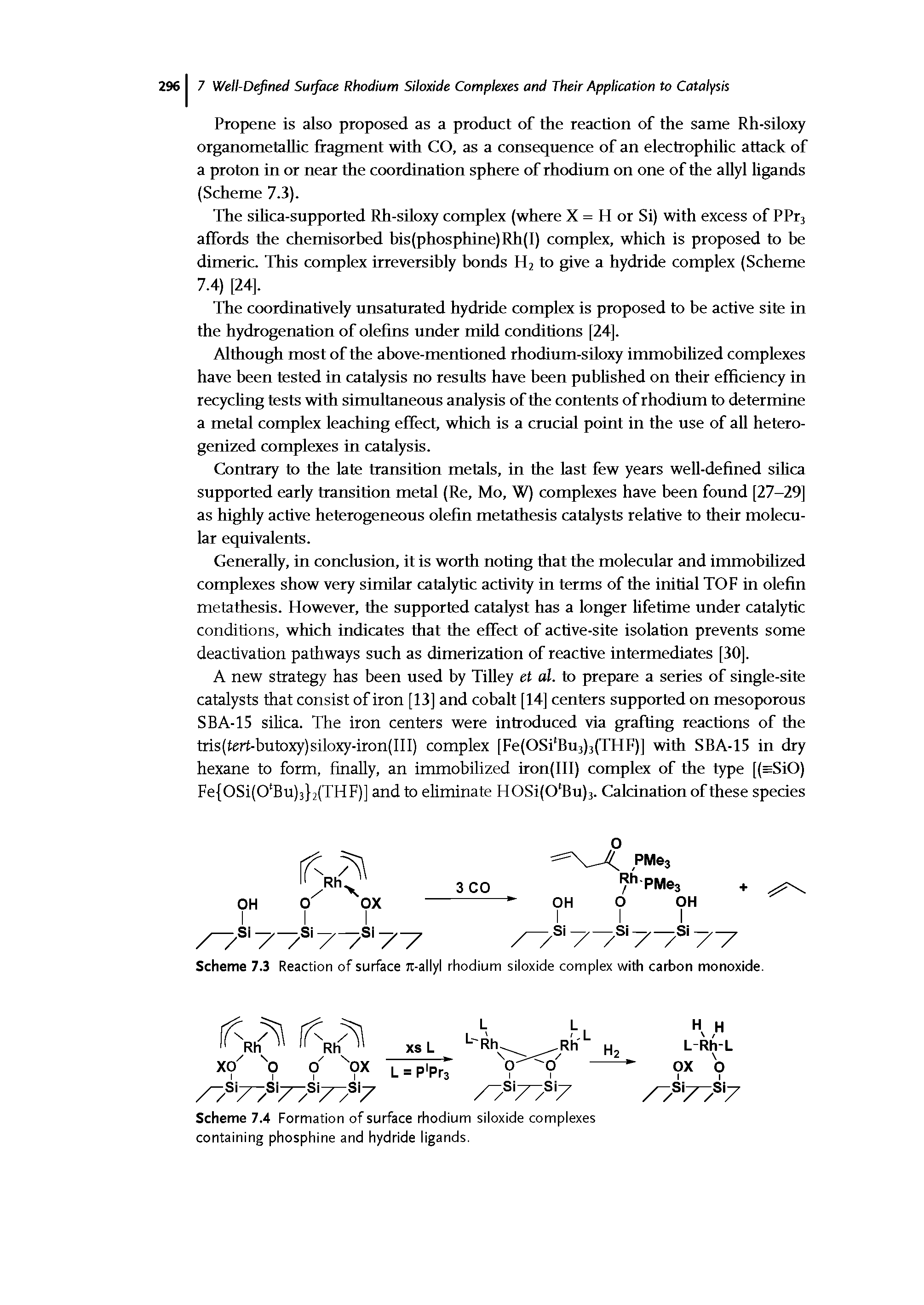 Scheme 7.3 Reaction of surface Jt-allyl rhodium siloxide complex with carbon monoxide.
