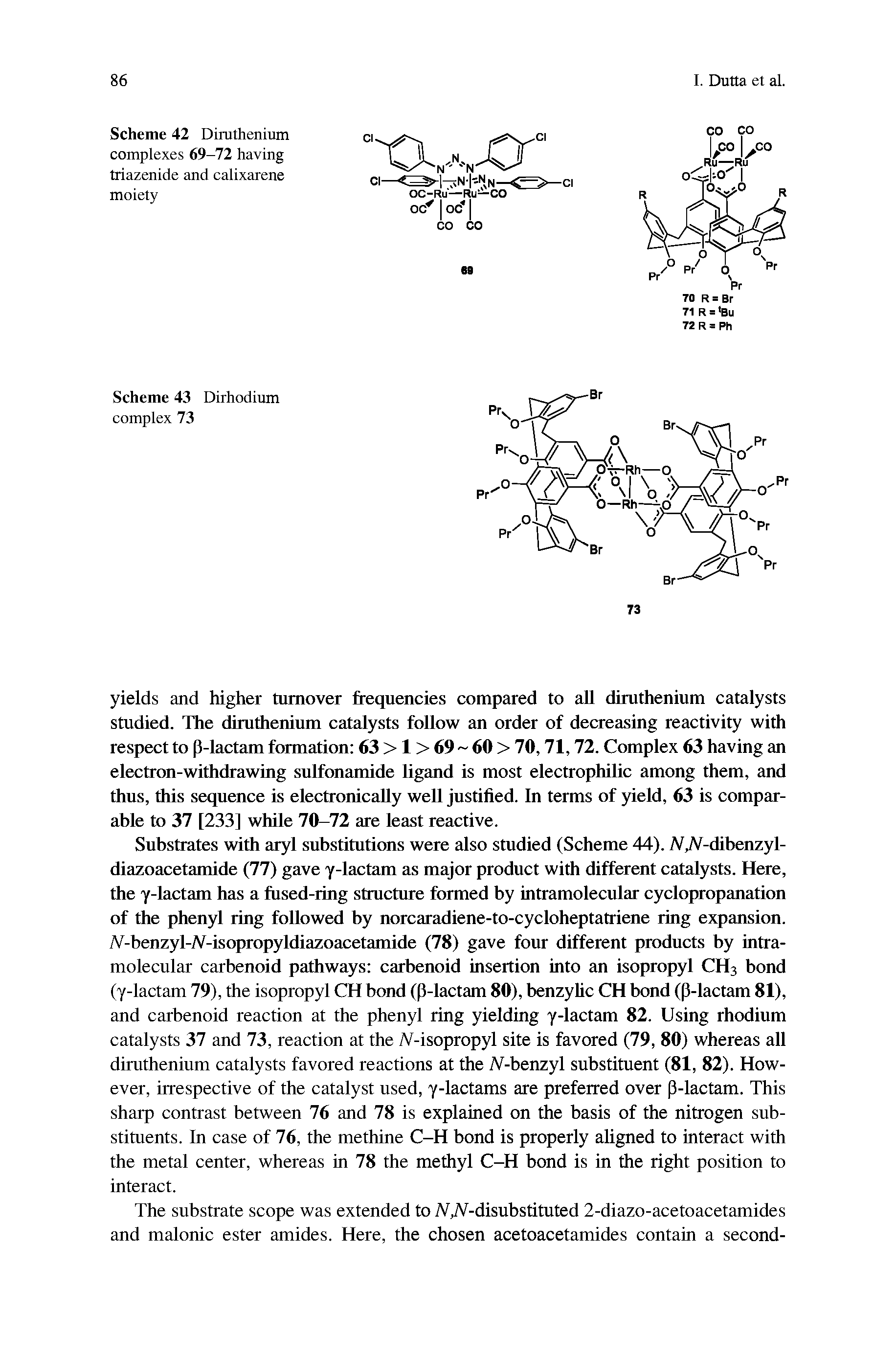 Scheme 42 Diruthenium complexes 69-72 having Iriazenide and calixarene moiety...