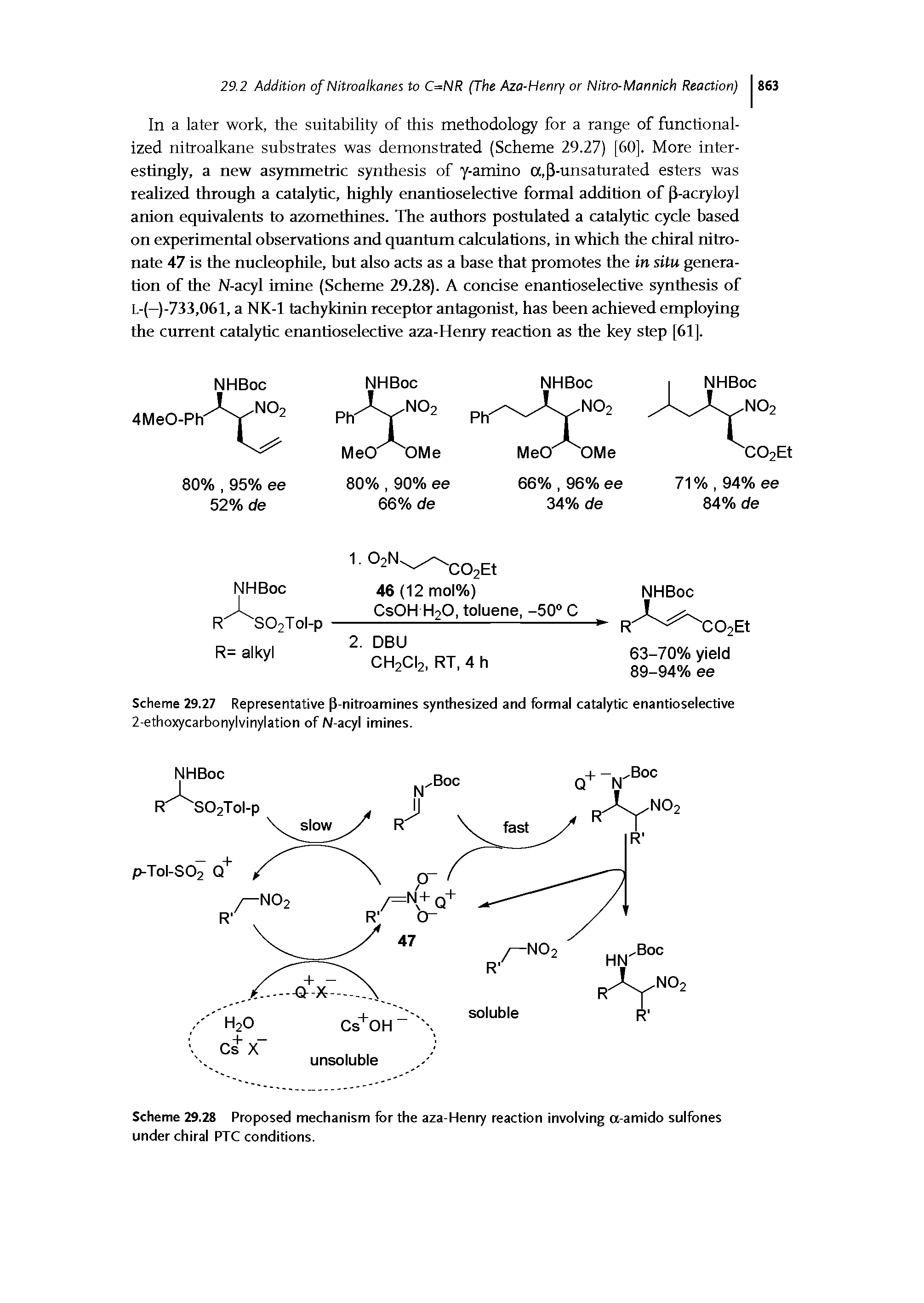 Scheme 29.28 Proposed mechanism for the aza-Henry reaction involving a-amido sulfones under chiral PTC conditions.