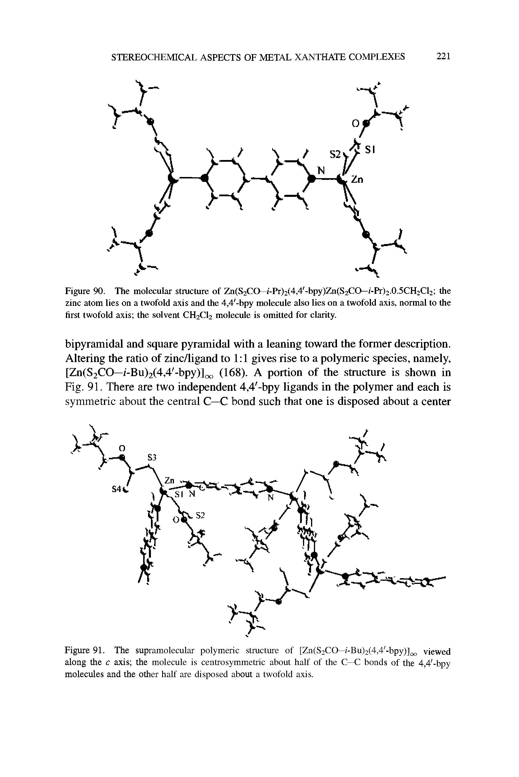 Figure 91. The supramolecular polymeric structure of [Zn(S2CO—i-Bu)2(4,4 -bpy)]00 viewed along the c axis the molecule is centrosymmetric about half of the C—C bonds of the 4,4 -bpy molecules and the other half are disposed about a twofold axis.