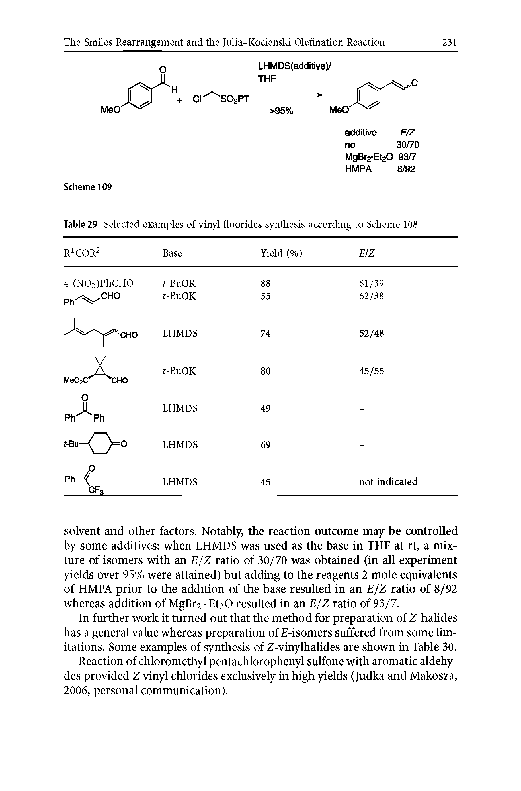 Table 29 Selected examples of vinyl fluorides synthesis according to Scheme 108...