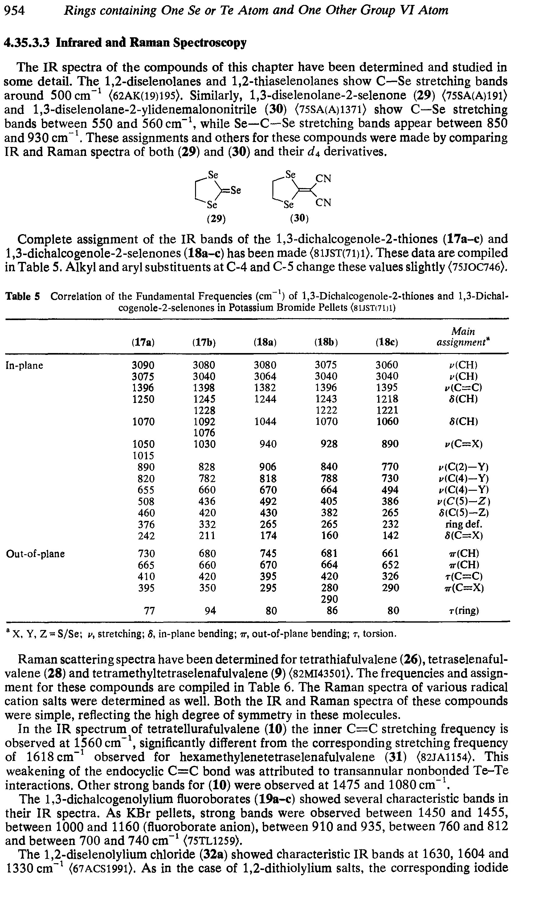 Table 5 Correlation of the Fundamental Frequencies (cm ) of l,3-Dichalcogenole-2-thiones and 1,3-Dichal-cogenole-2-selenones in Potassium Bromide Pellets (81jst<71)1)...
