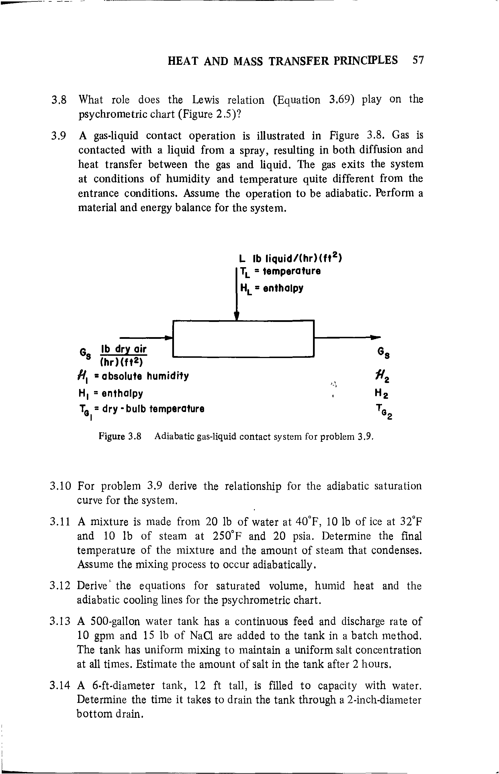 Figure 3.8 Adiabatic gas-liquid contact system for problem 3.9.