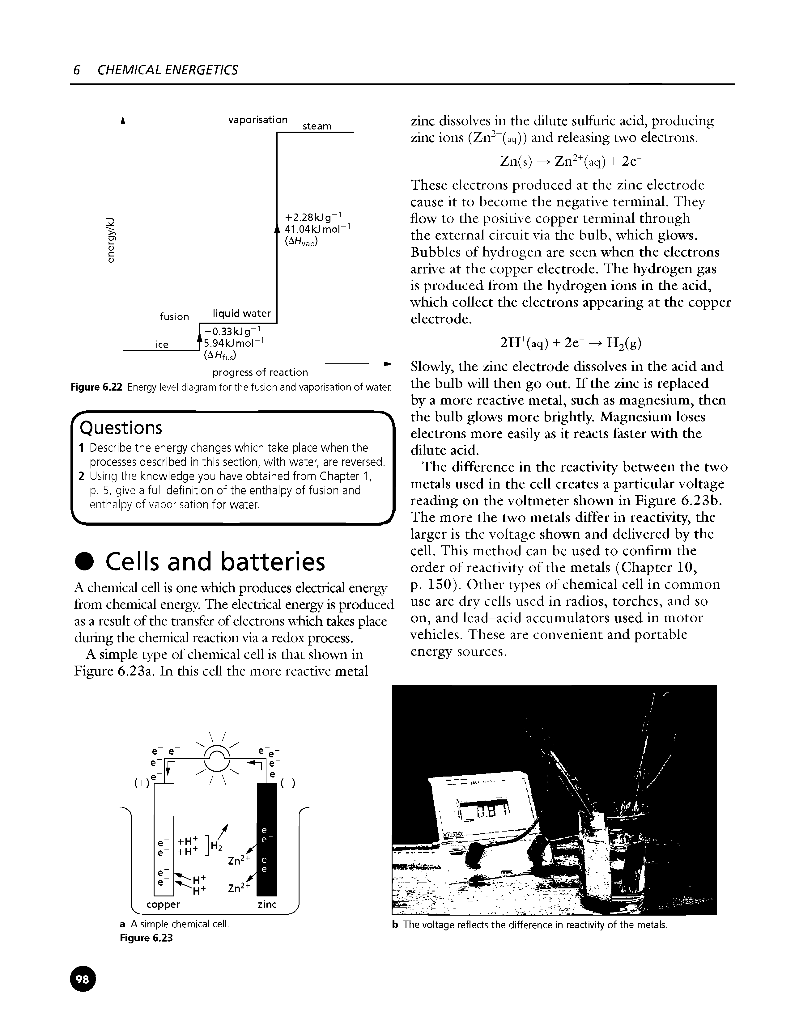 Figure 6.22 Energy level diagram for the fusion and vaporisation of water.