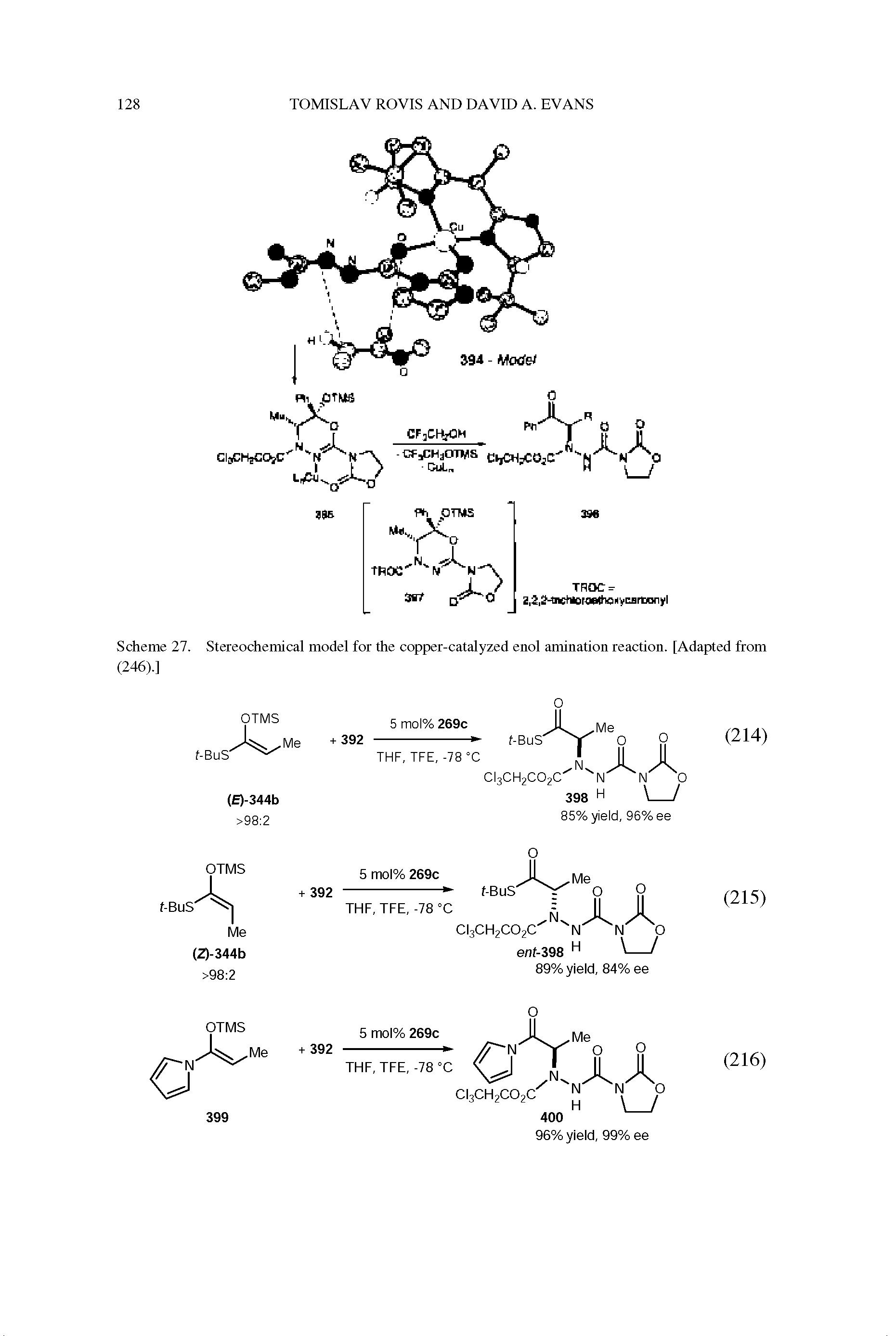 Scheme 27. Stereochemical model for the copper-catalyzed enol animation reaction. [Adapted from...