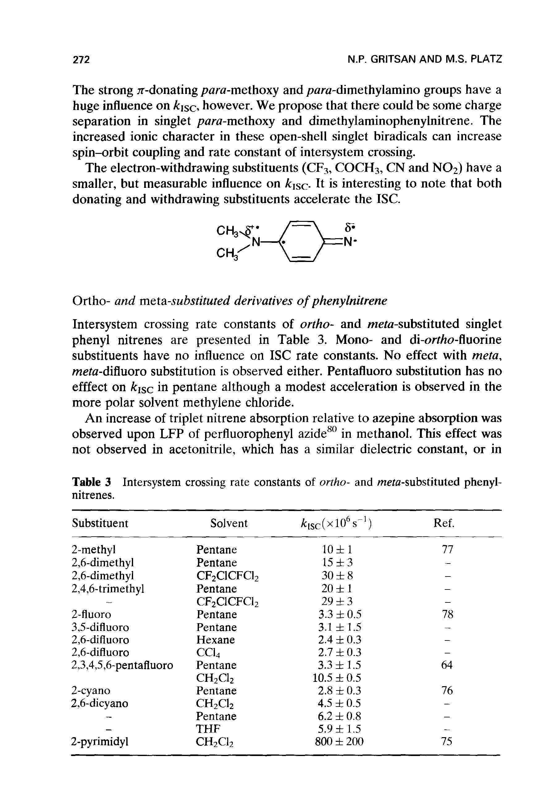 Table 3 Intersystem crossing rate constants of ortho- and meM-substituted phenyl-nitrenes.