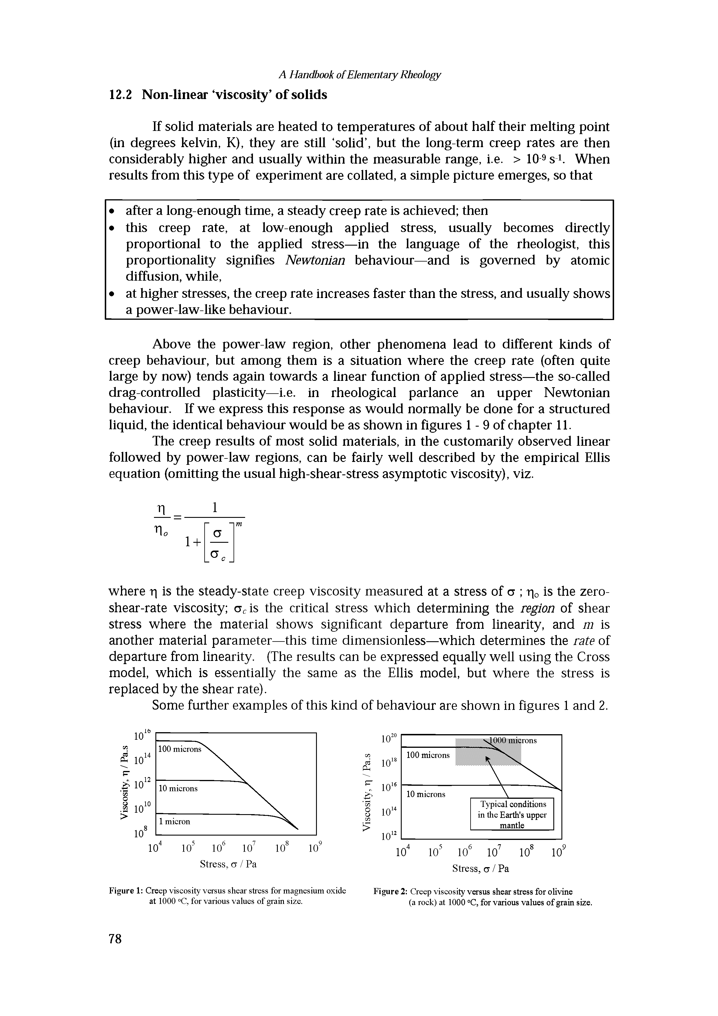Figure 1 Creep viscosity versus shear stress for magnesium oxide at 1000 °C, for various values of grain size.