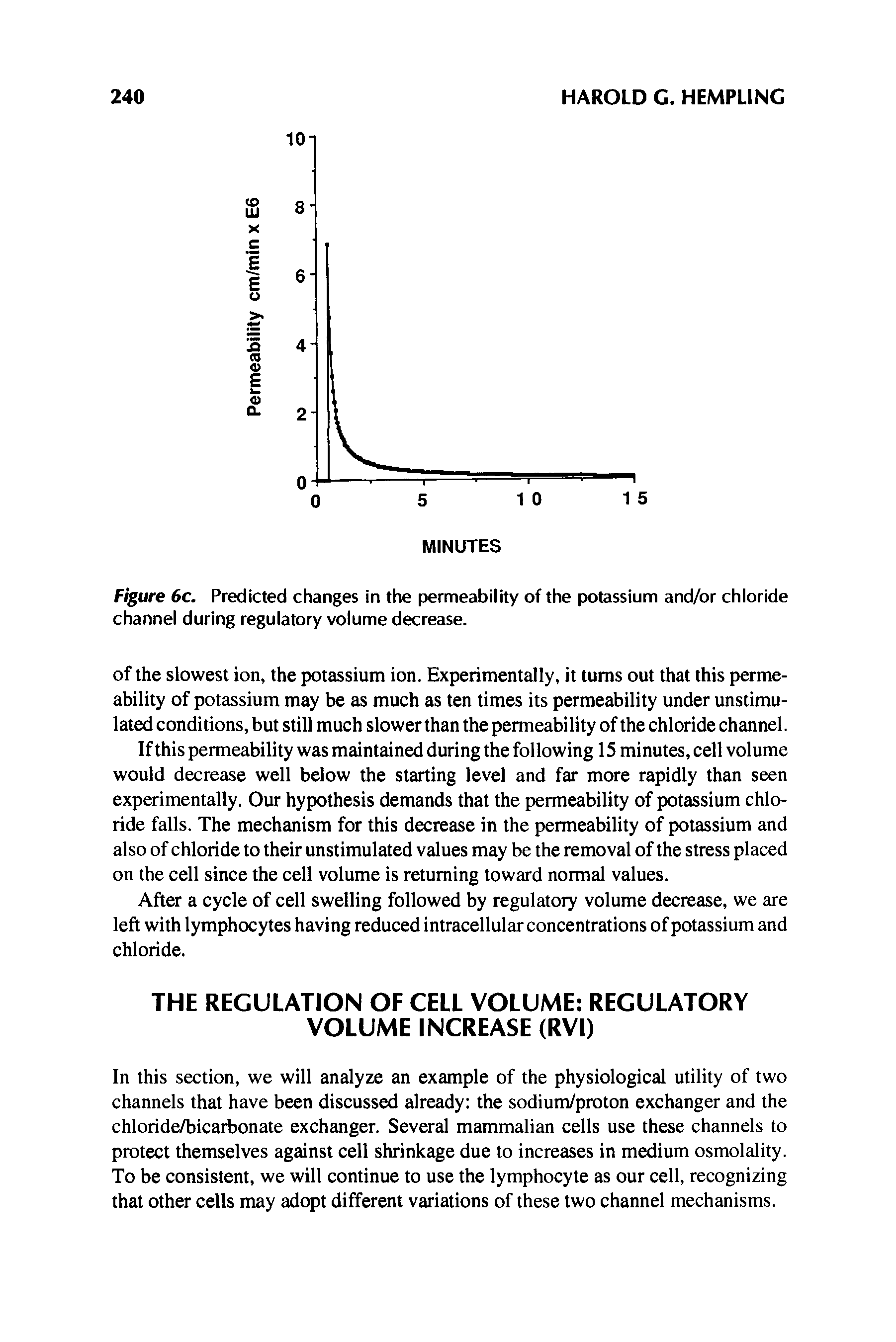 Figure 6c. Predicted changes in the permeability of the potassium and/or chloride channel during regulatory volume decrease.