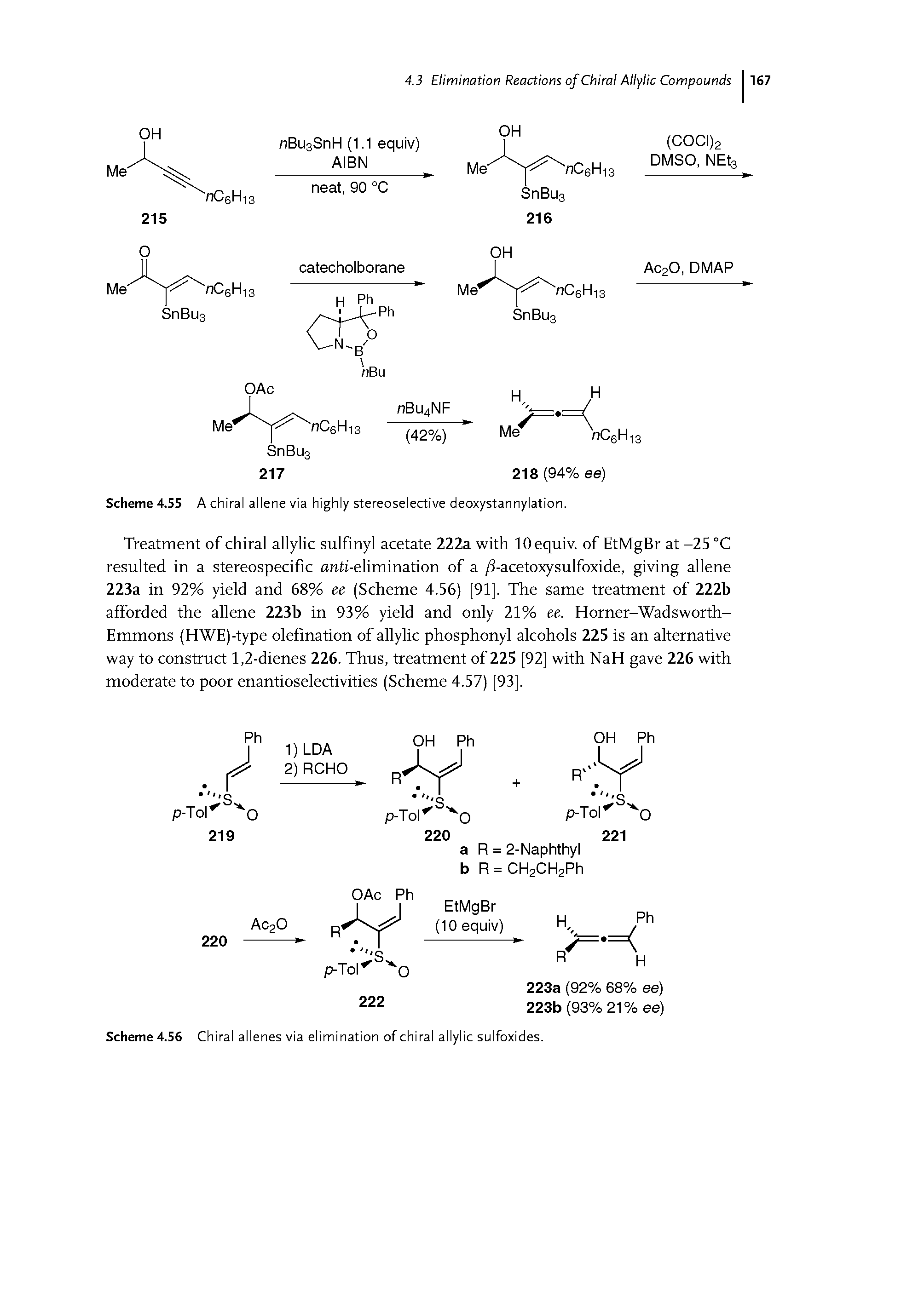 Scheme 4.56 Chiral allenes via elimination of chiral allylic sulfoxides.