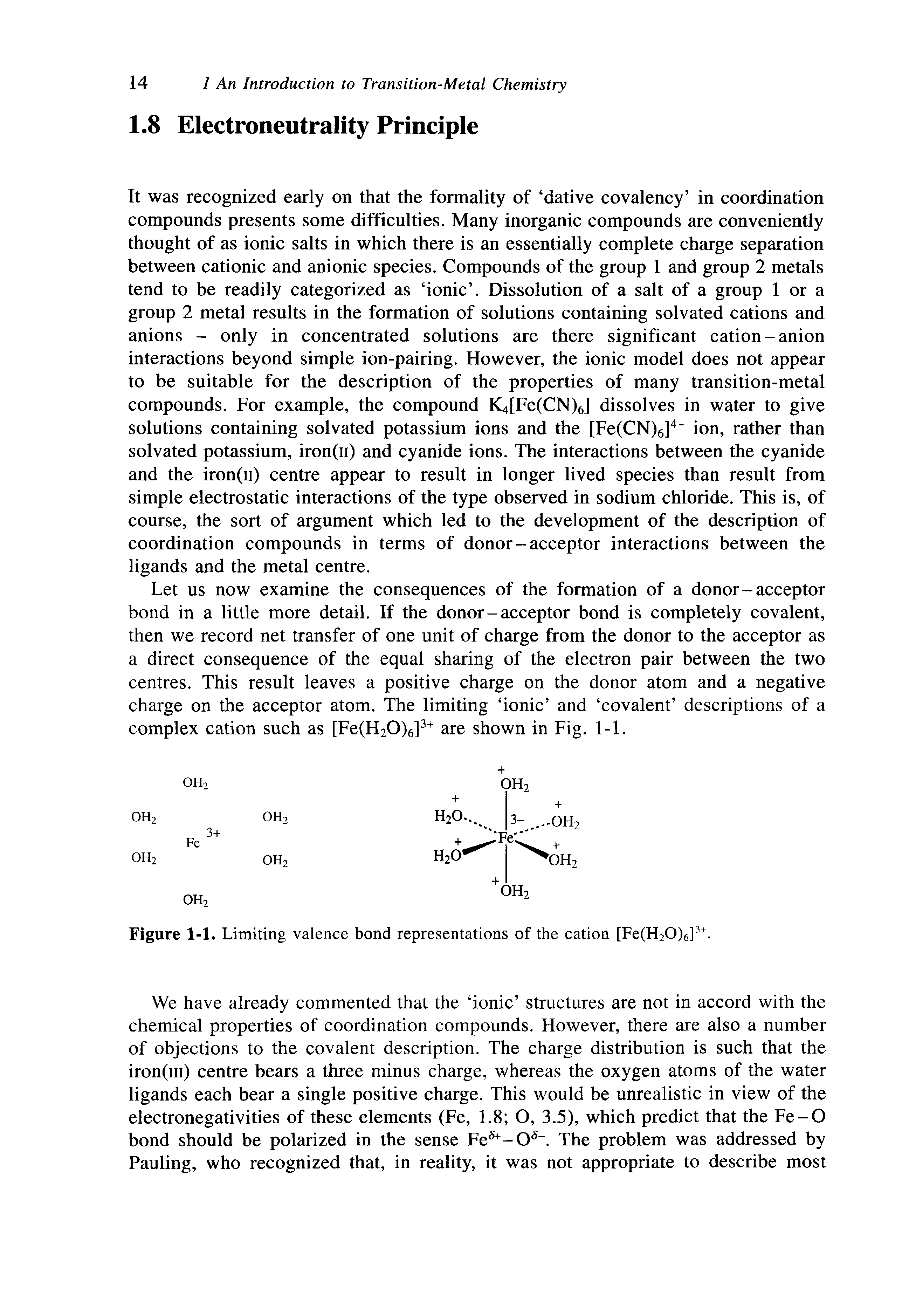Figure 1-1. Limiting valence bond representations of the cation [Fe(H20)6]. ...
