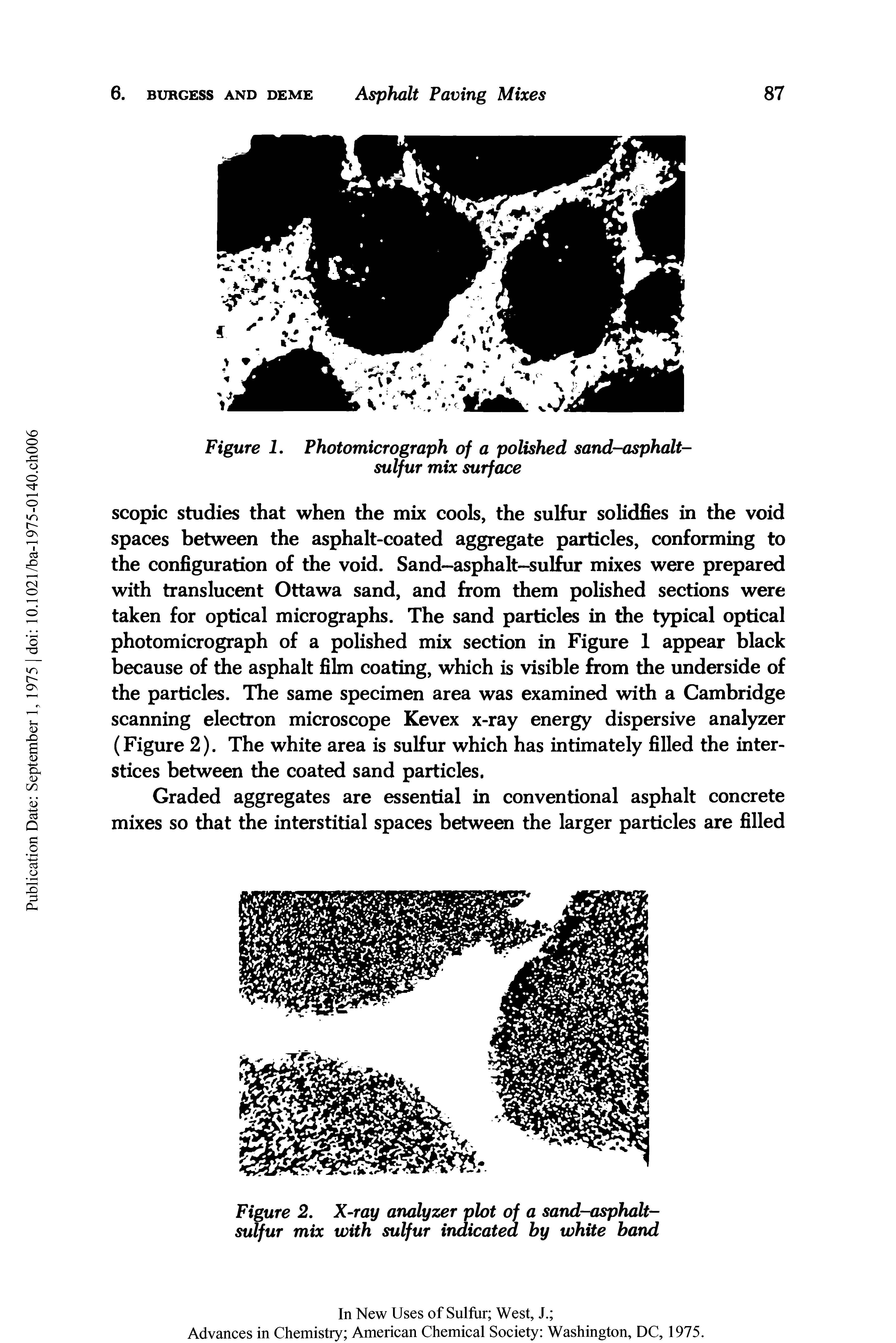 Figure 1. Photomicrograph of a polished sand-asphalt-sulfur mix surface...