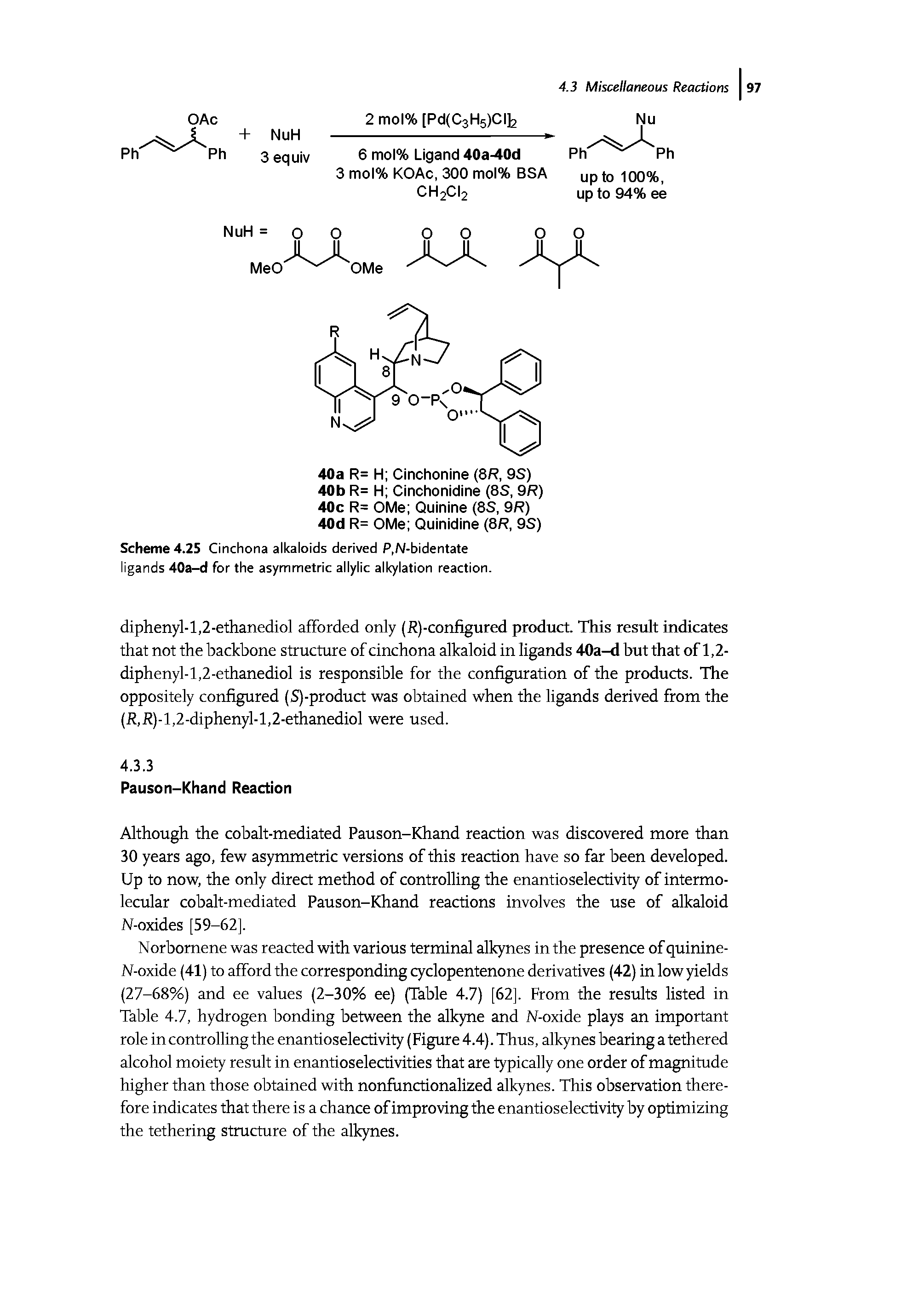 Scheme 4.25 Cinchona alkaloids derived P,N-bidentate ligands 40a-d for the asymmetric allylic alkylation reaction.