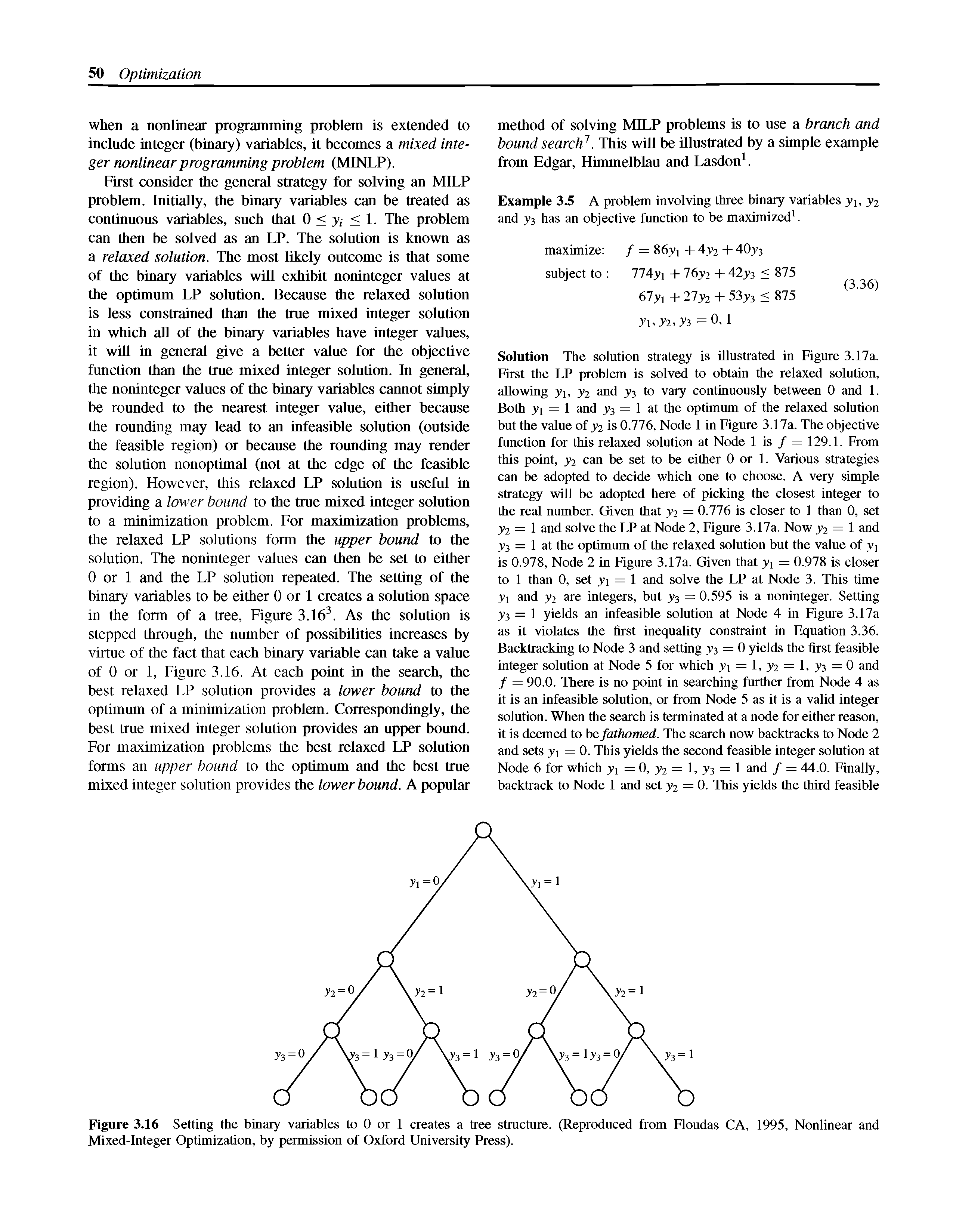 Figure 3.16 Setting the binary variables to 0 or 1 creates a tree structure. (Reproduced from Floudas CA, 1995, Nonlinear and Mixed-Integer Optimization, by permission of Oxford University Press).