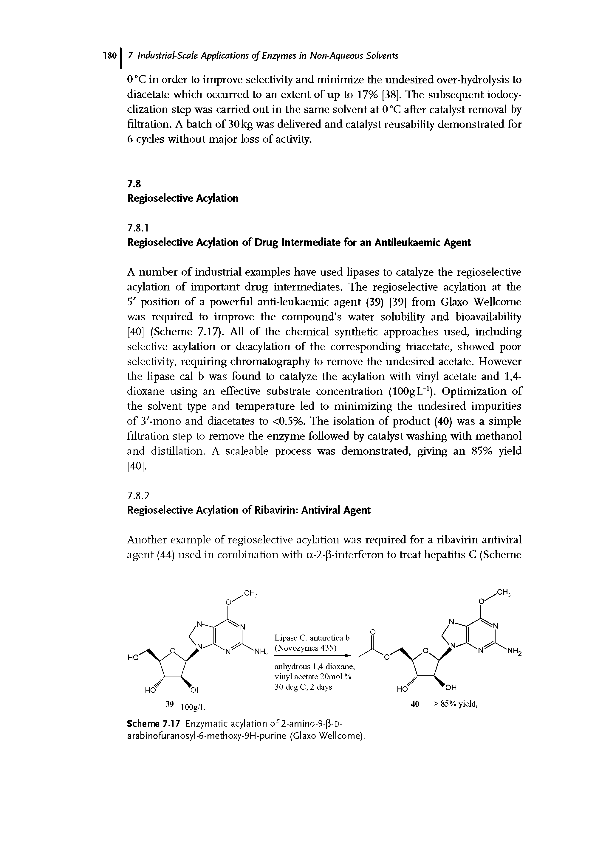 Scheme 7.17 Enzymatic acylation of 2-amino-9- 3-D-arabinofuranosyl-6-methoxy-9H-purine (Glaxo Wellcome).