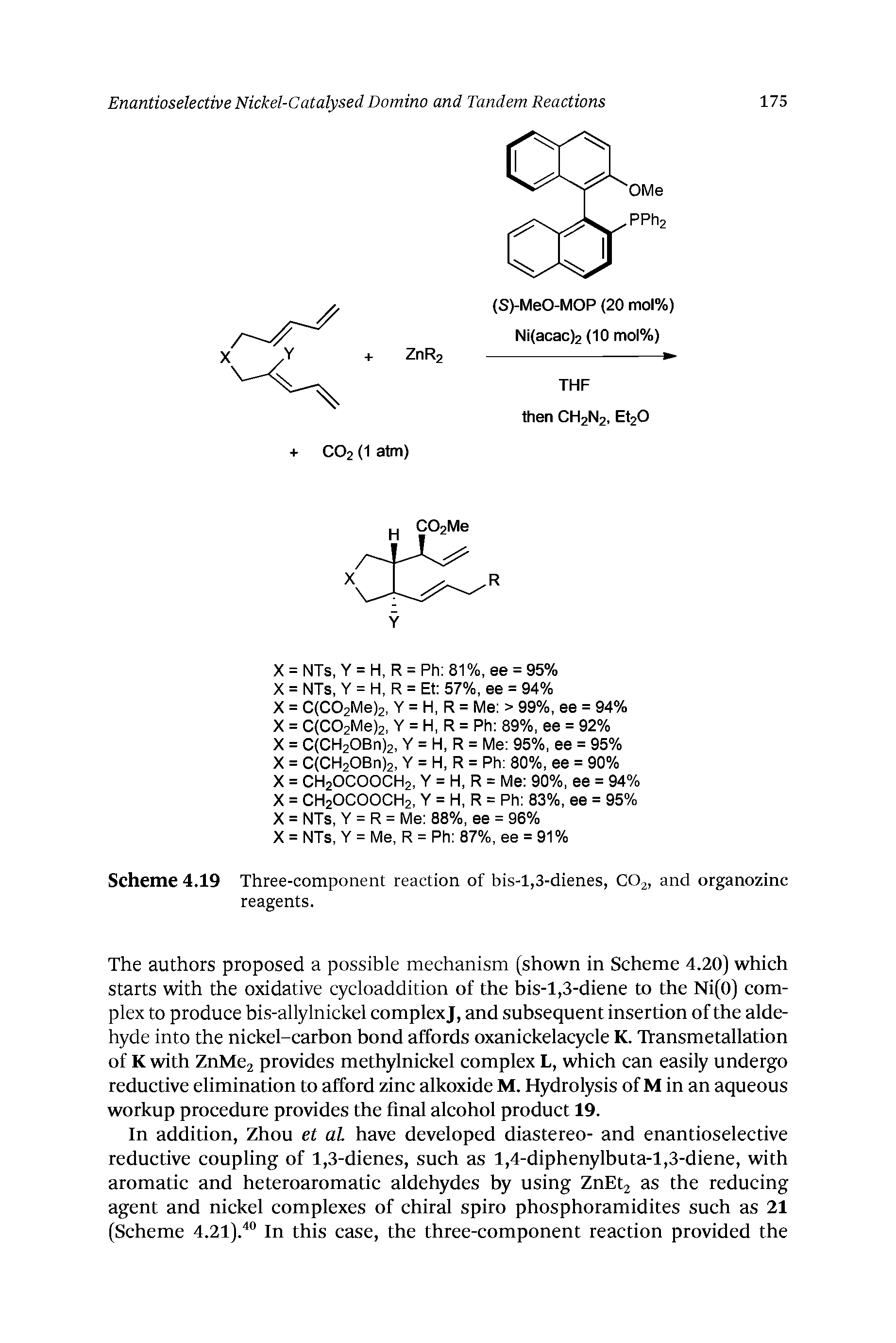 Scheme 4.19 Three-component reaction of bis-1,3-dienes, CO2, and organozinc reagents.