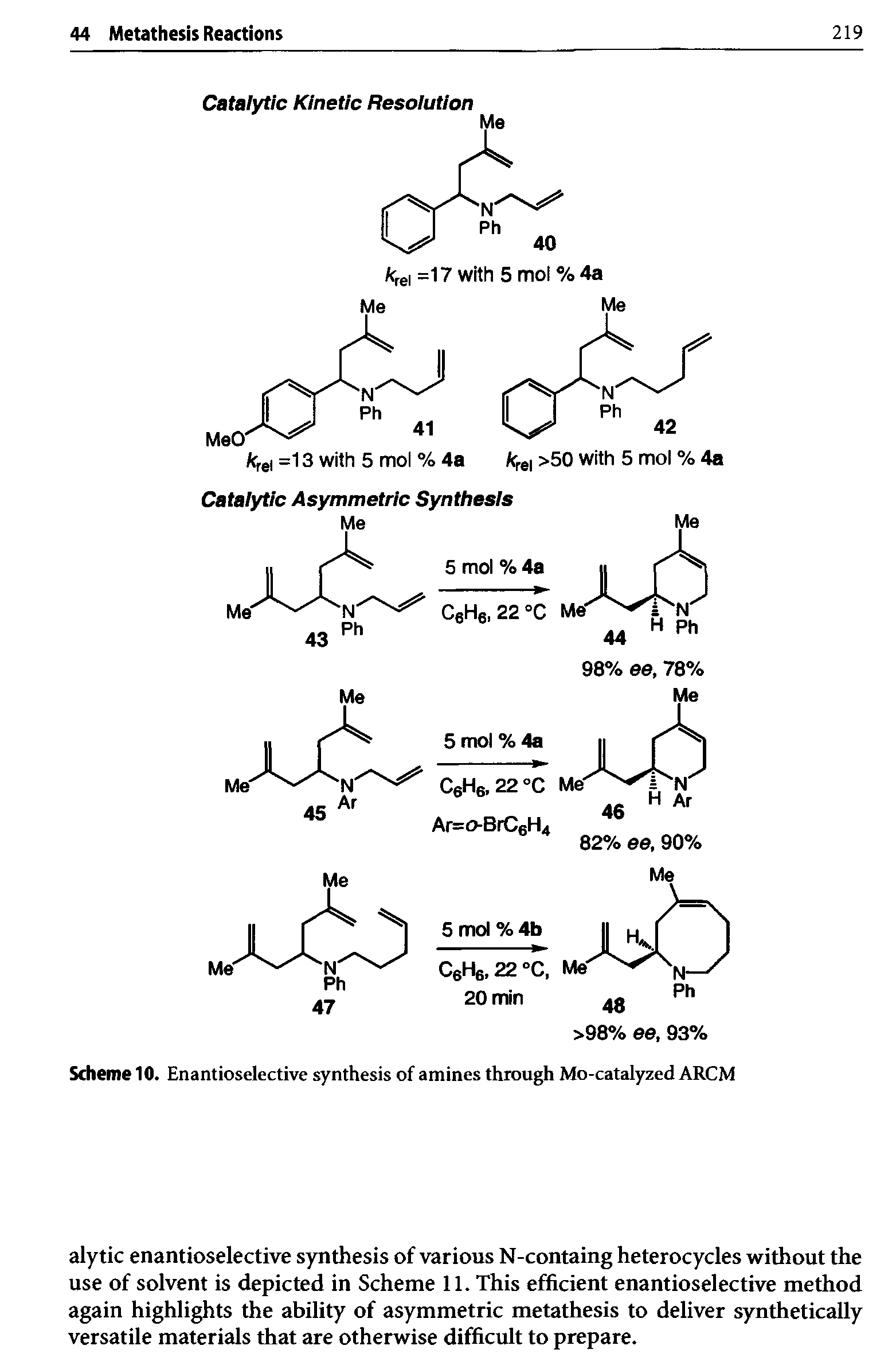 Scheme 10. Enantioselective synthesis of amines through Mo-catalyzed ARCM...