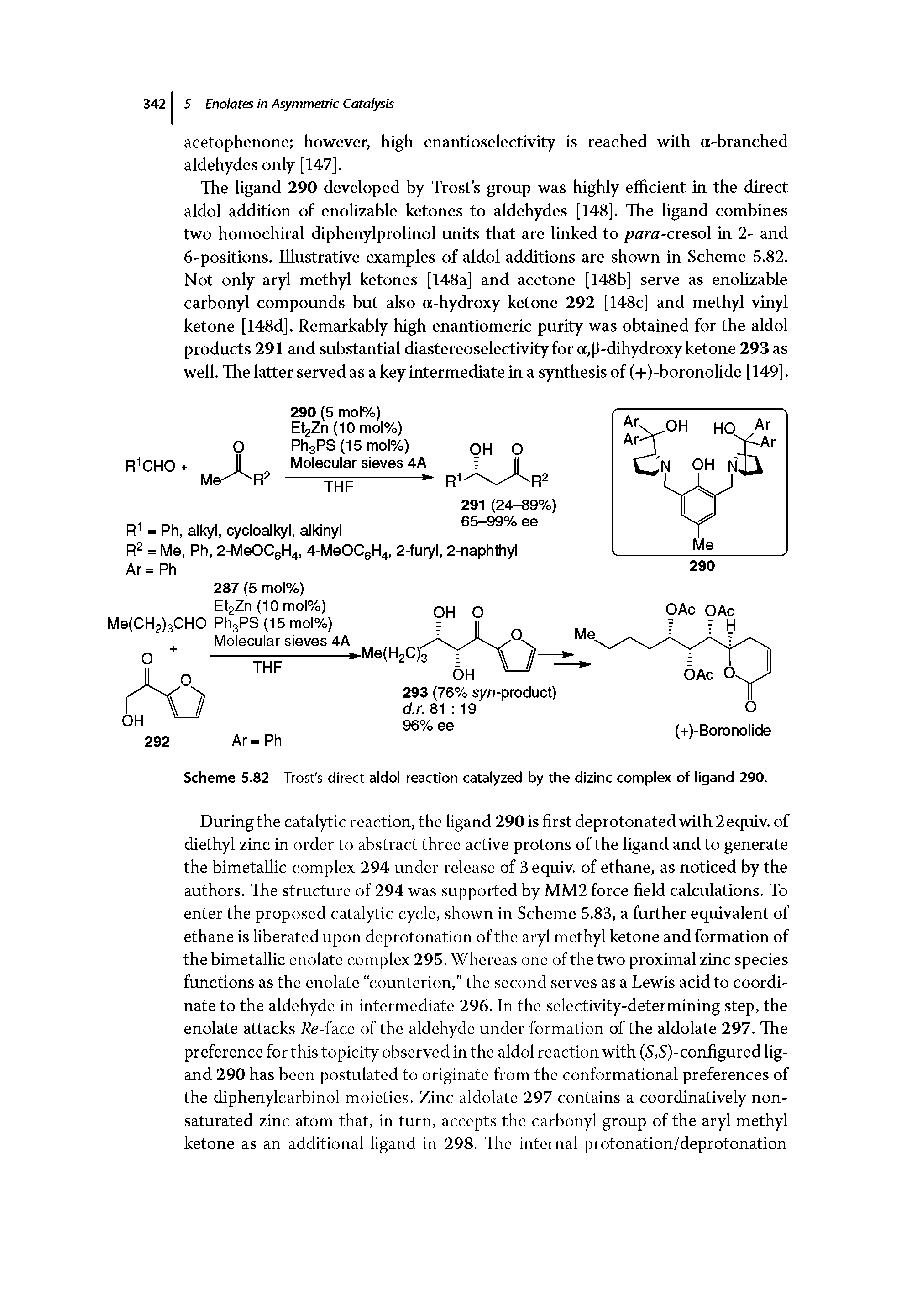 Scheme 5.82 Trost s direct aldol reaction catalyzed by the dizinc complex of ligand 290.