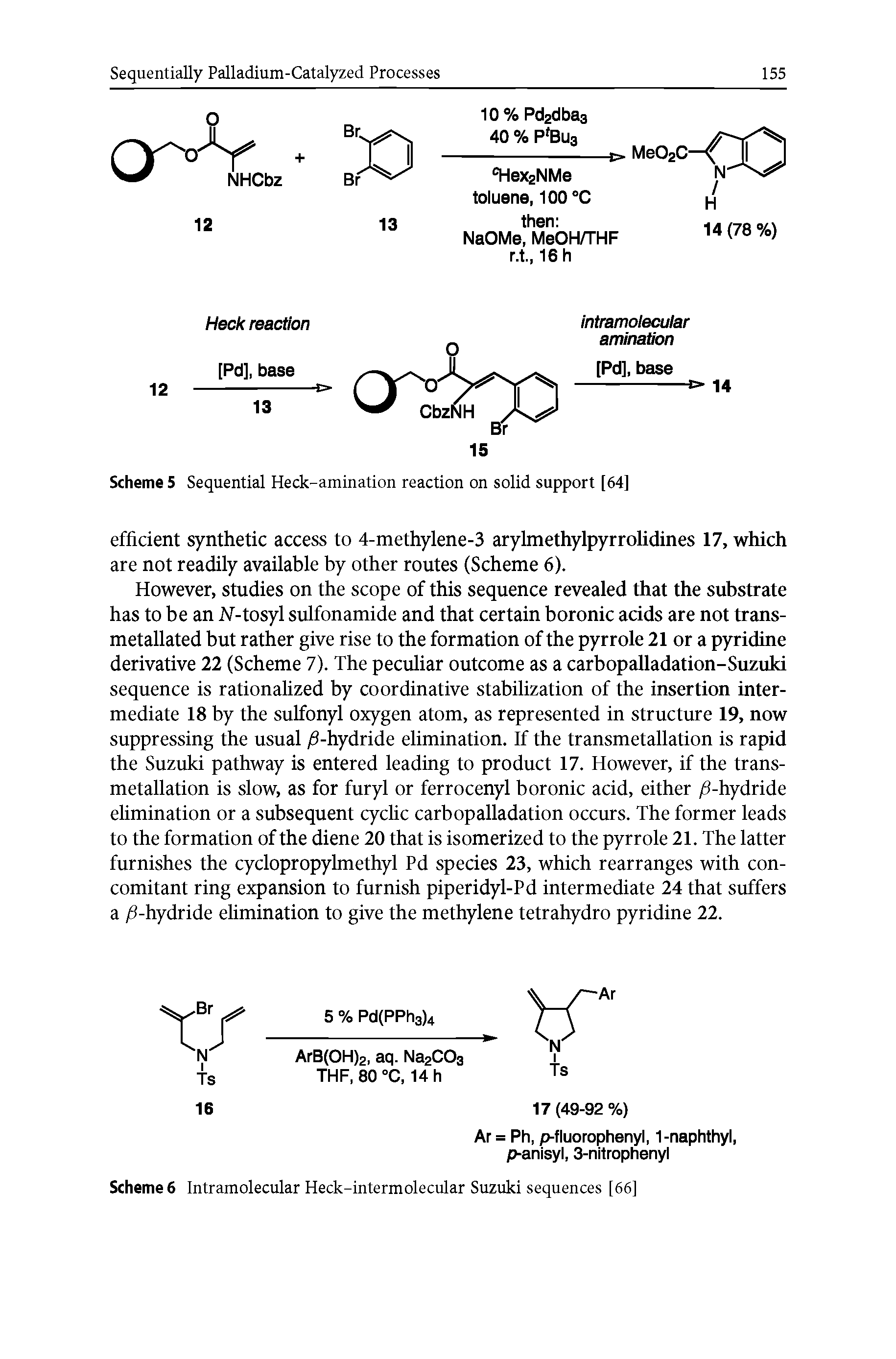 Scheme 5 Sequential Heck-amination reaction on solid support [64]...
